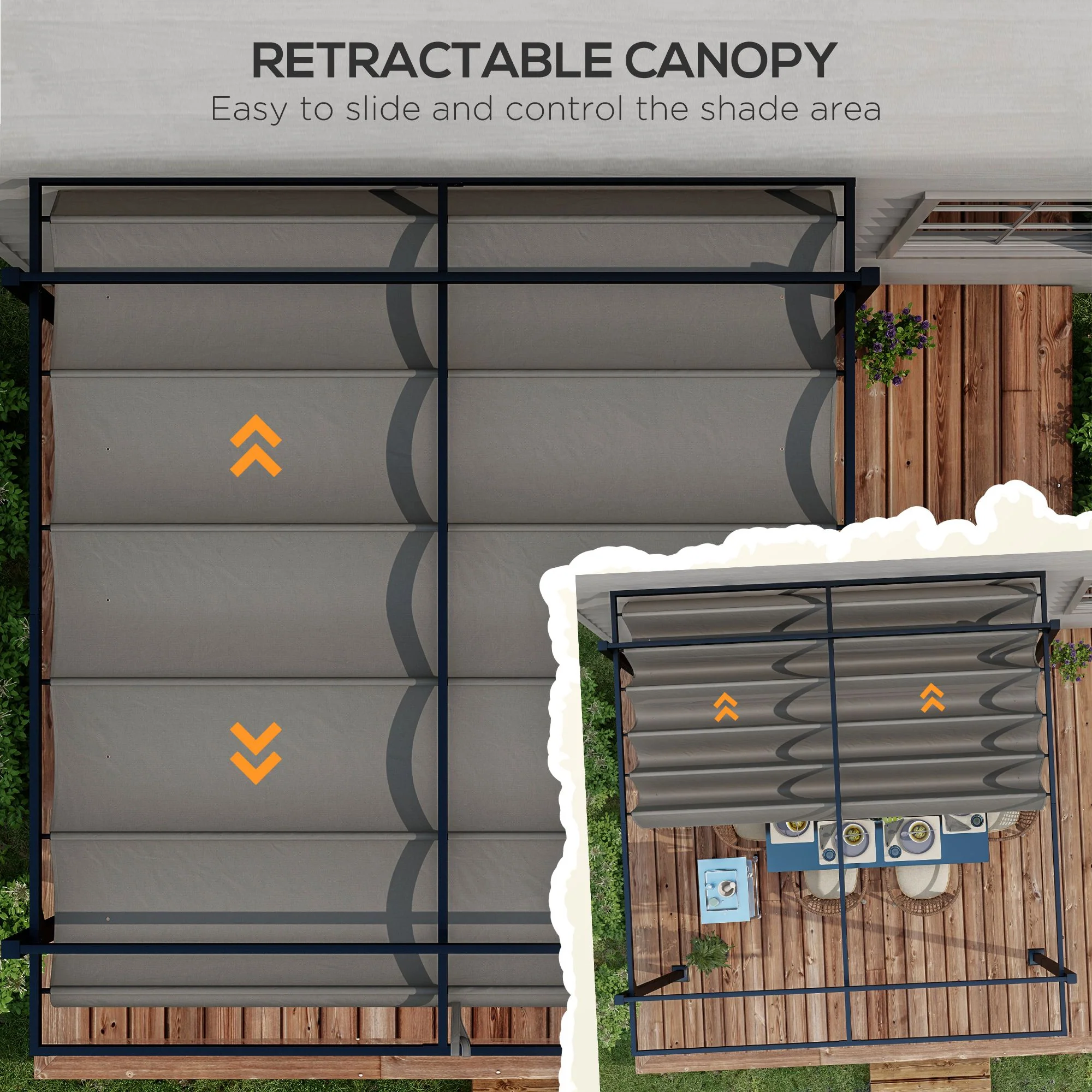 3 x 3m Pergola with Retractable Roof Canopy & Aluminium Frame for Grill, Patio, Deck, Dark Grey - Image 6