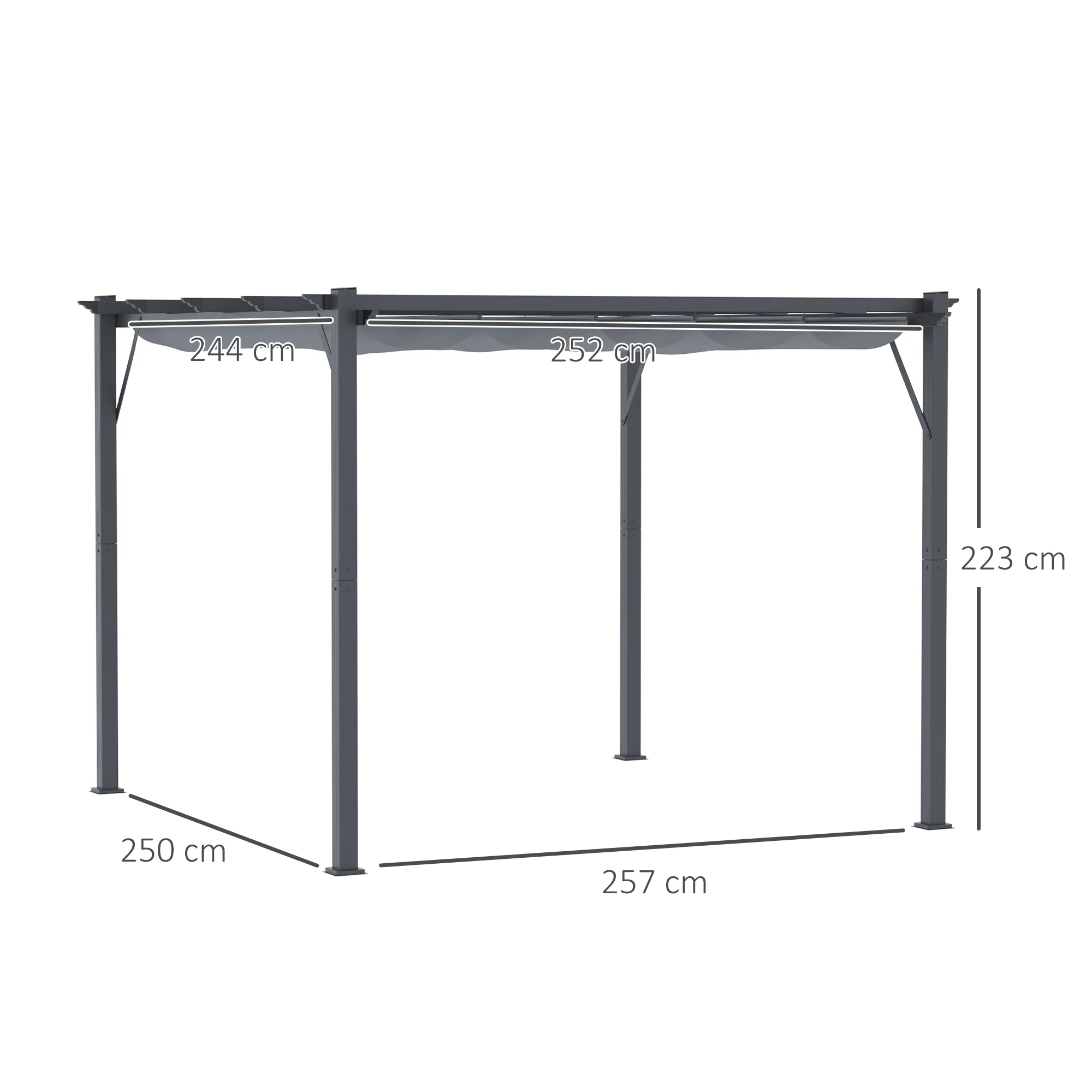 3 x 3m Pergola with Retractable Roof & Aluminium Frame, Dark Grey - Image 5