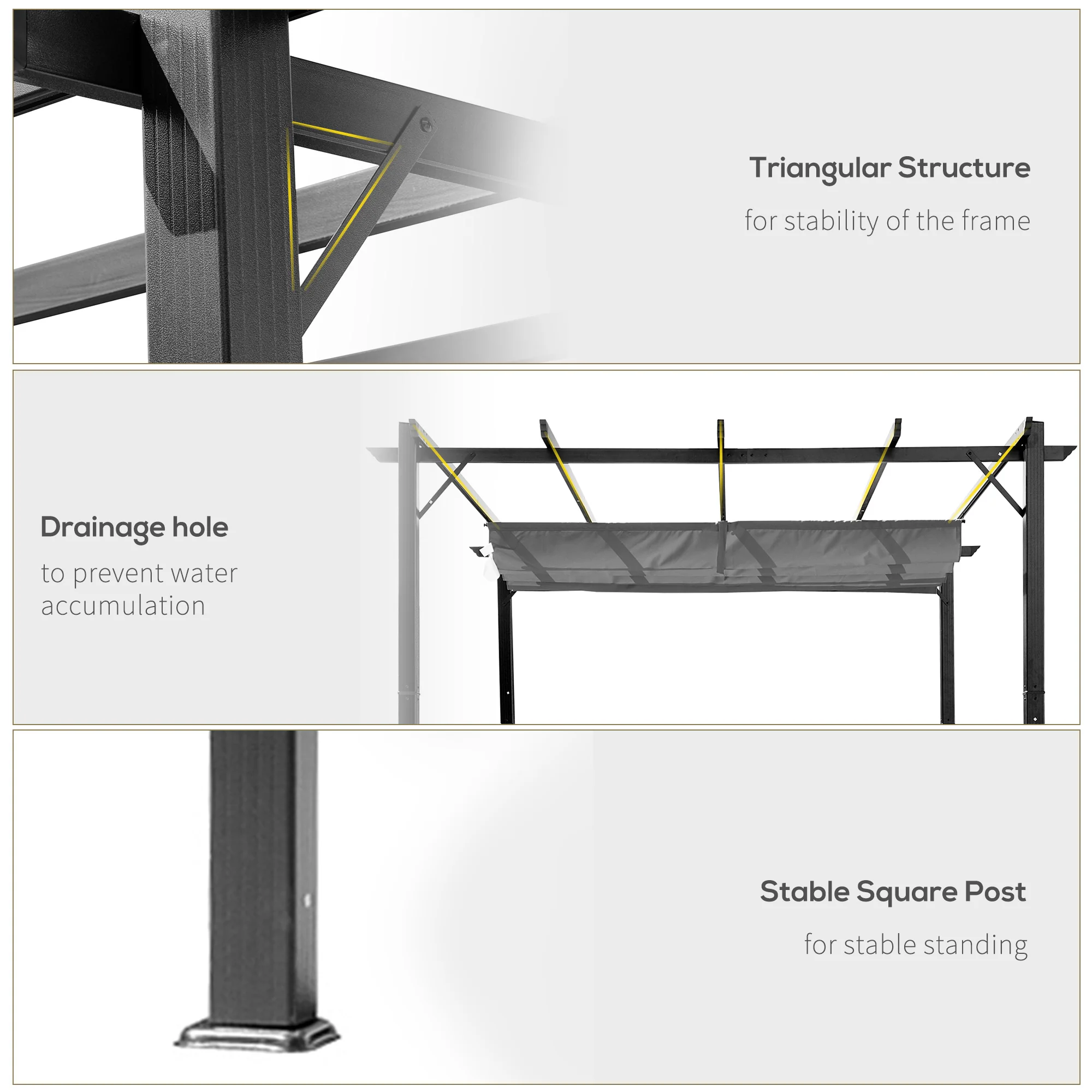 3 x 3m Pergola with Retractable Roof & Aluminium Frame, Dark Grey - Image 8