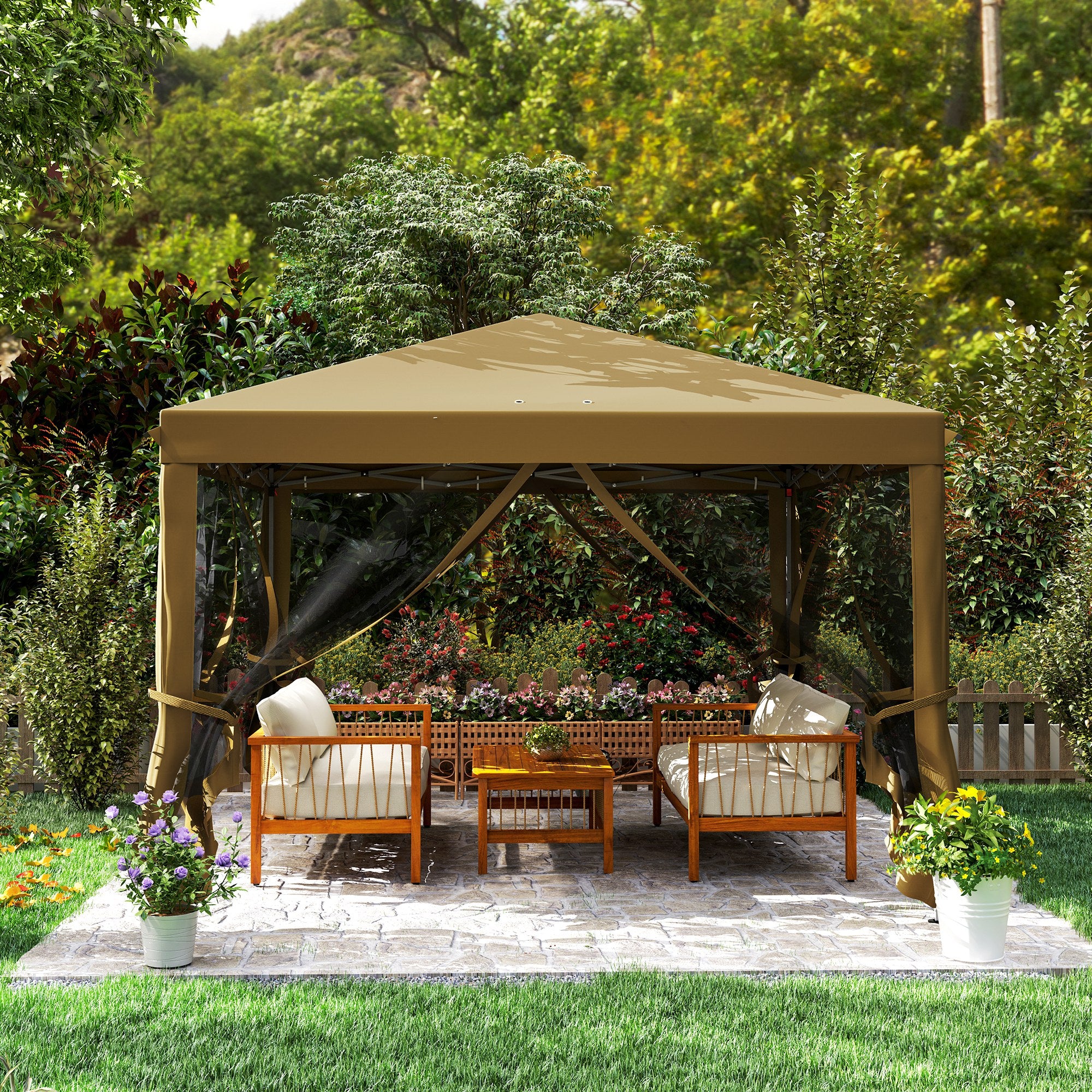 3 x 3m Pop Up Gazebo with Removable Mesh Netting & Carry Bag, Khaki - Image 10