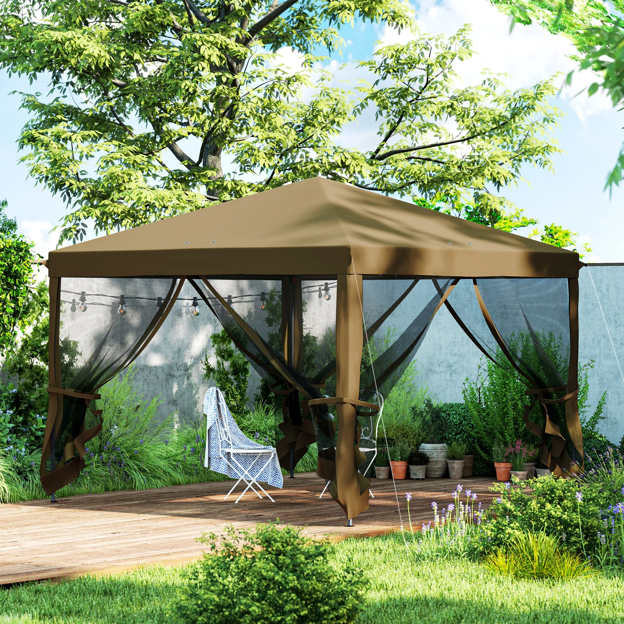 3 x 3m Pop Up Gazebo with Removable Mesh Netting & Carry Bag, Khaki - Image 11