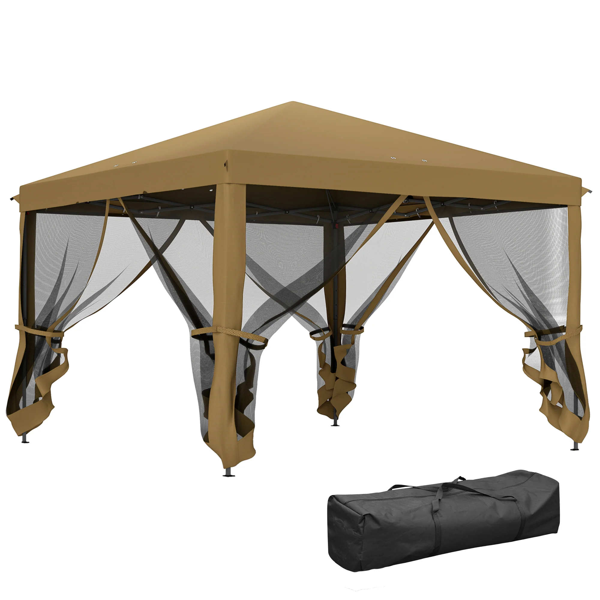 3 x 3m Pop Up Gazebo with Removable Mesh Netting & Carry Bag, Khaki - Image 2