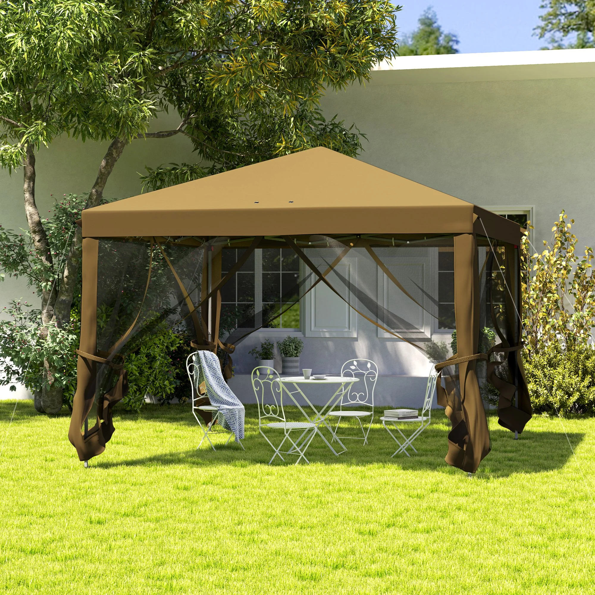 3 x 3m Pop Up Gazebo with Removable Mesh Netting & Carry Bag, Khaki - Image 3