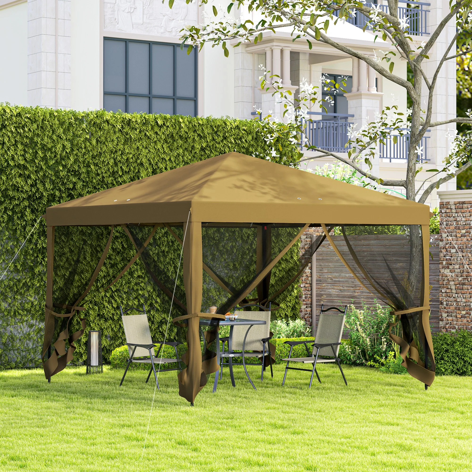 3 x 3m Pop Up Gazebo with Removable Mesh Netting & Carry Bag, Khaki - Image 4