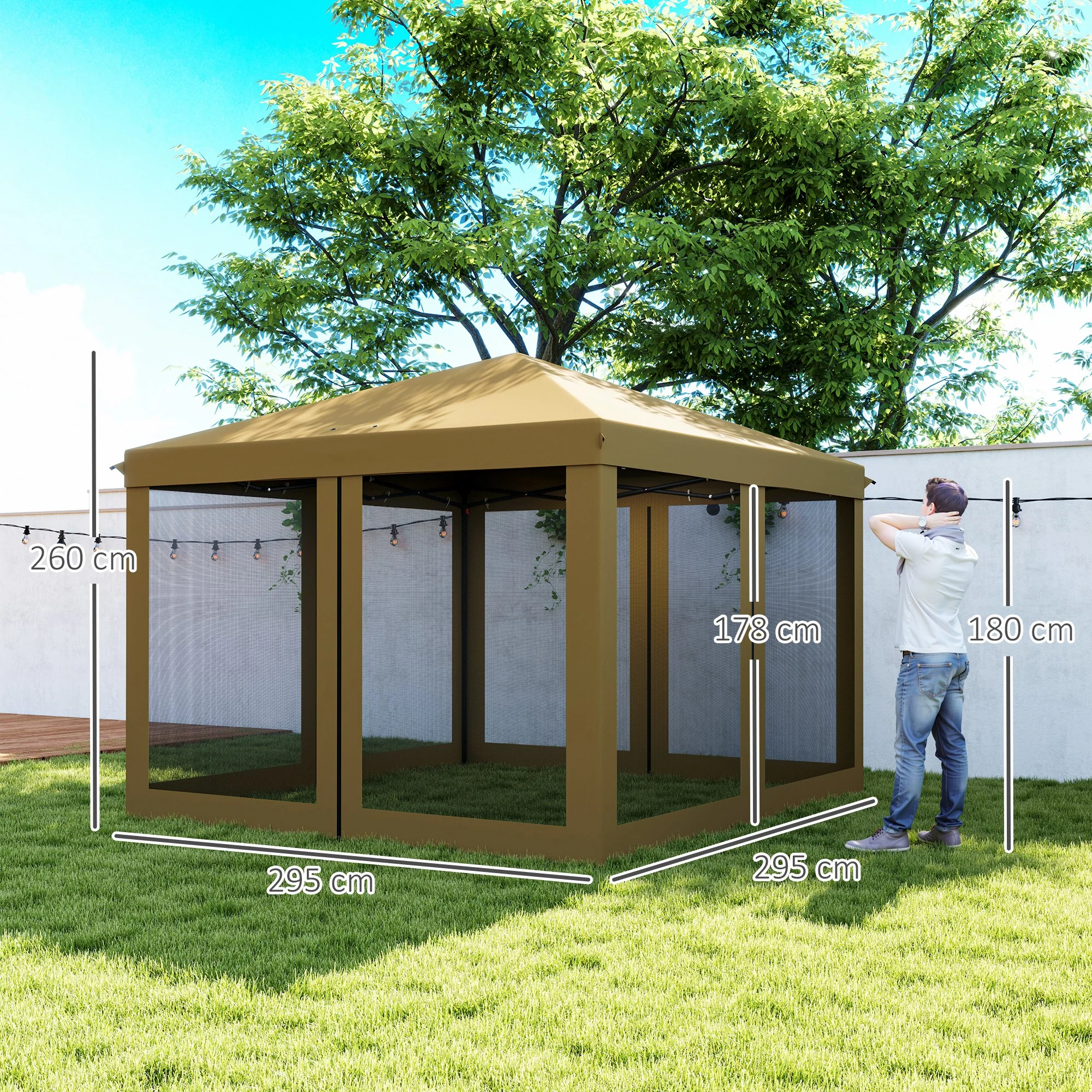 3 x 3m Pop Up Gazebo with Removable Mesh Netting & Carry Bag, Khaki - Image 5