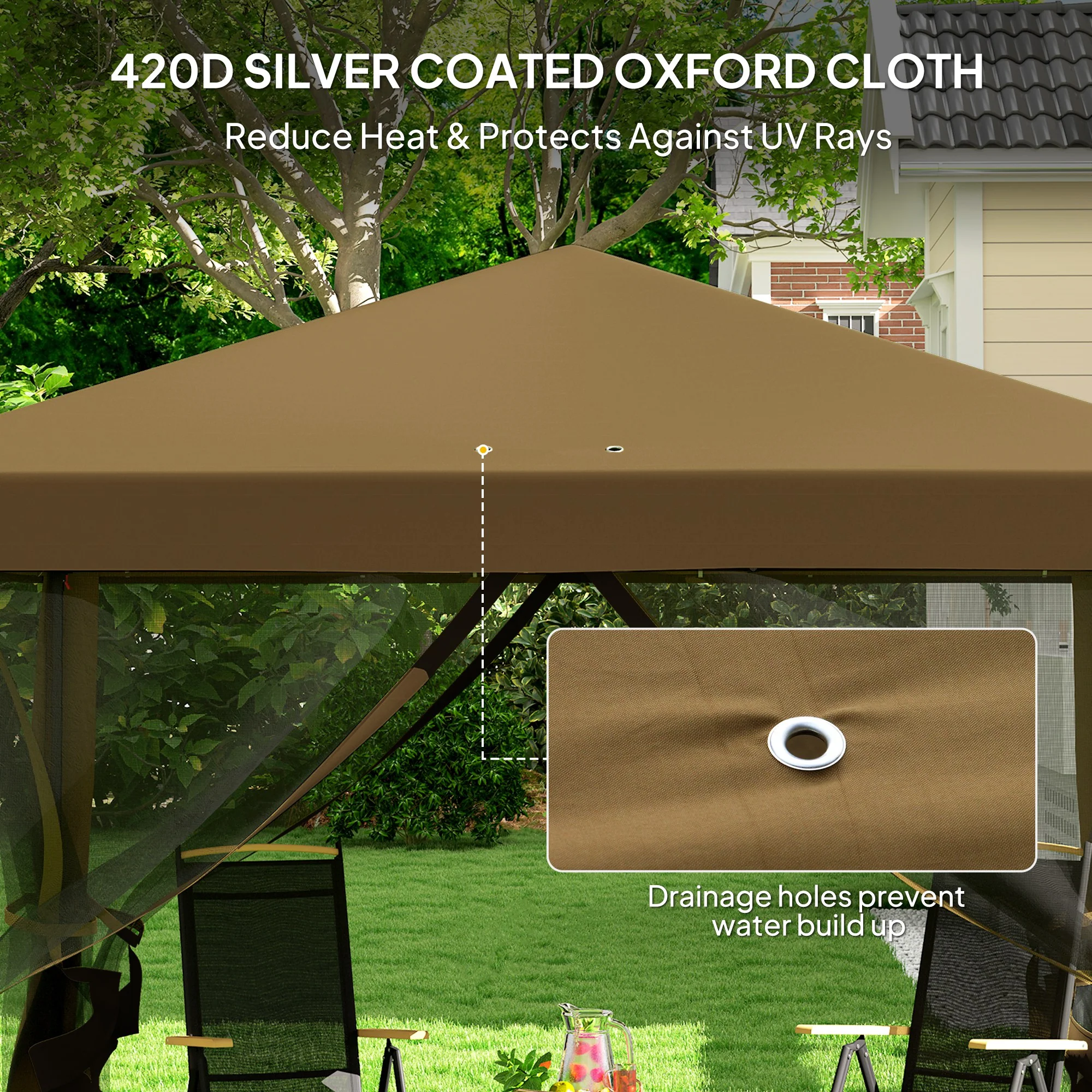 3 x 3m Pop Up Gazebo with Removable Mesh Netting & Carry Bag, Khaki - Image 7