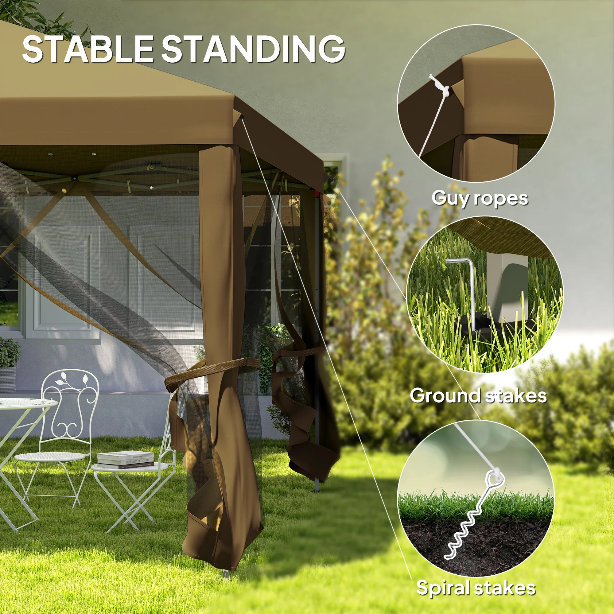 3 x 3m Pop Up Gazebo with Removable Mesh Netting & Carry Bag, Khaki - Image 8
