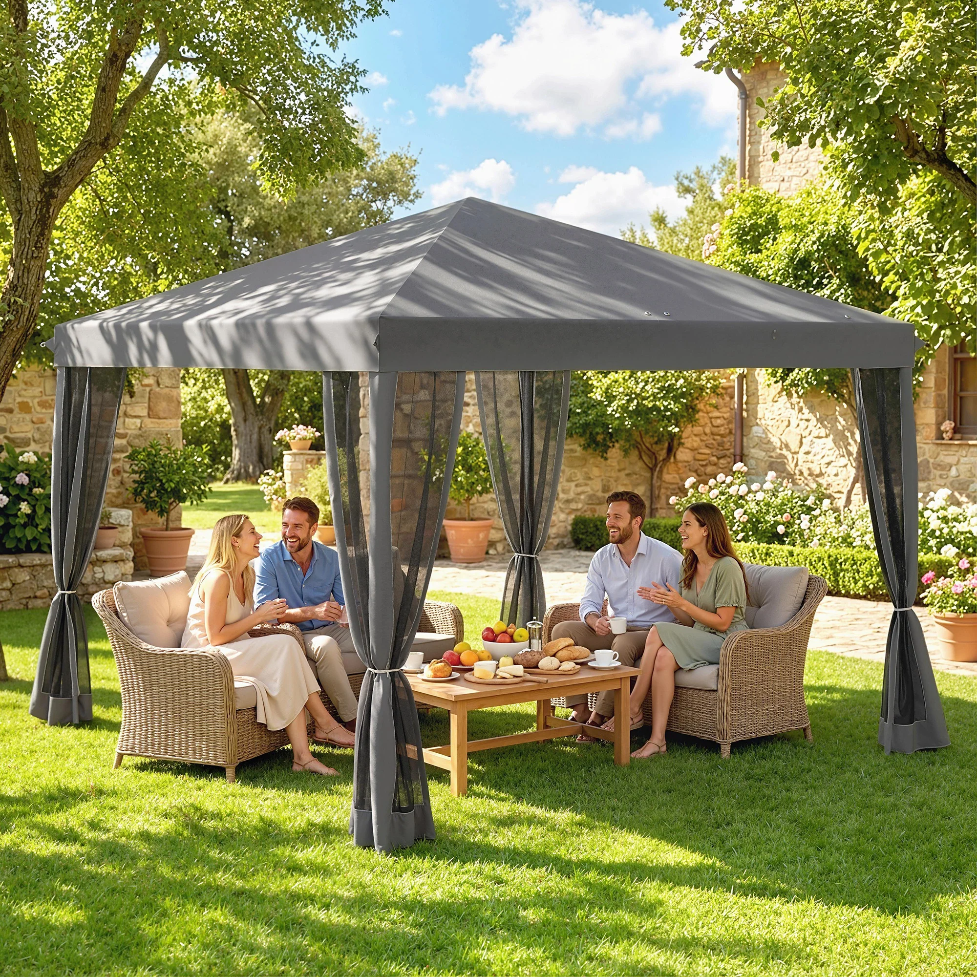 3 x 3m Pop Up Gazebo with Removable Mesh Netting & Carry Bag, Light Grey - Image 3