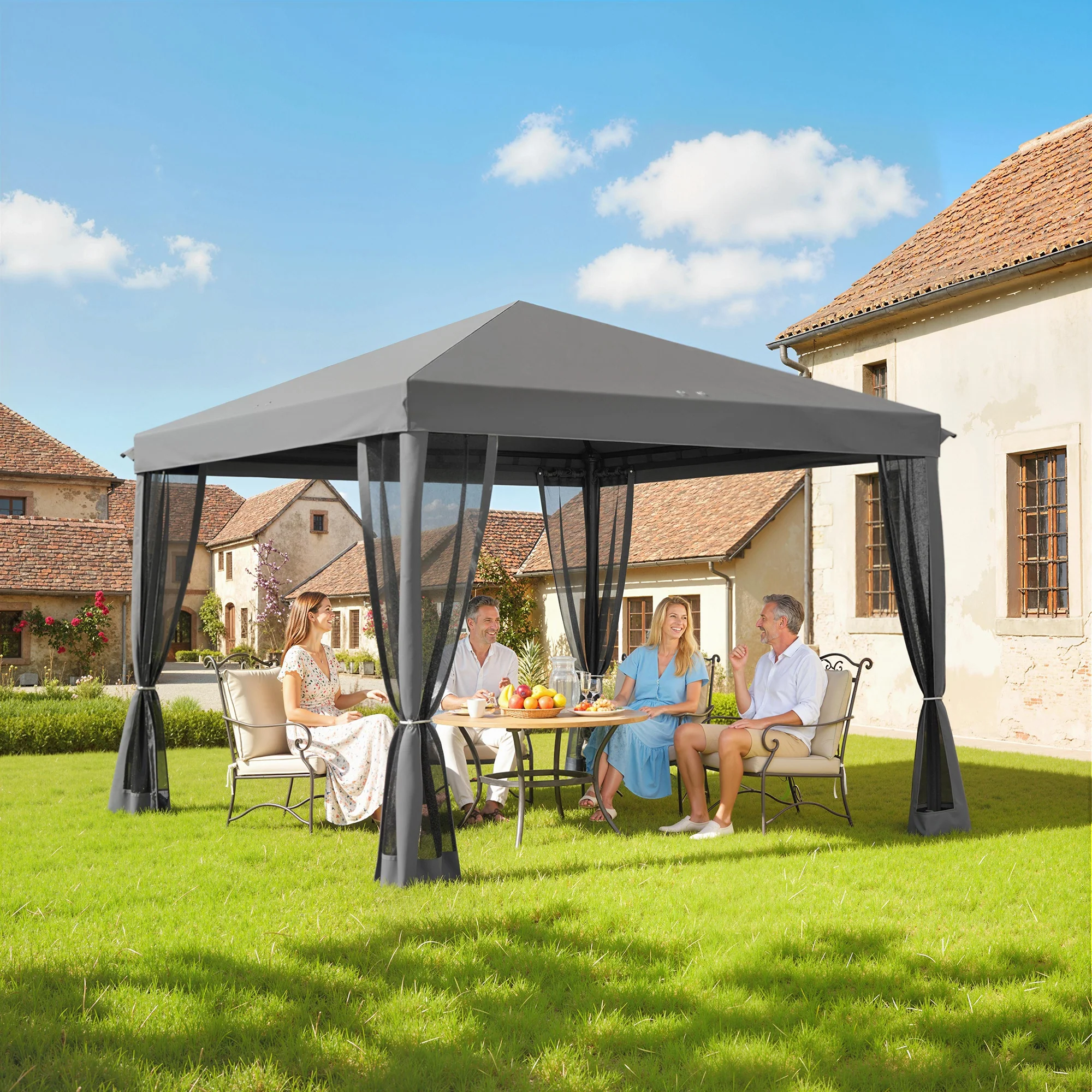 3 x 3m Pop Up Gazebo with Removable Mesh Netting & Carry Bag, Light Grey - Image 4