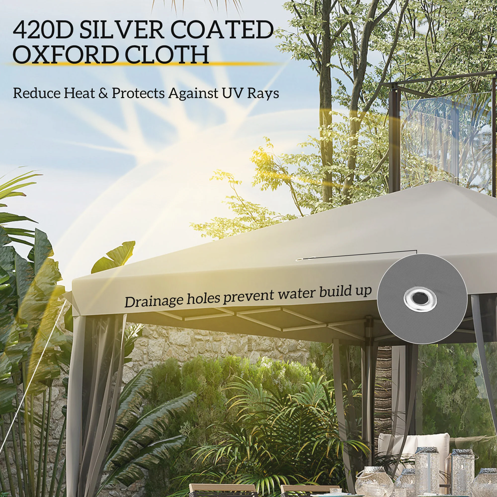 3 x 3m Pop Up Gazebo with Removable Mesh Netting & Carry Bag, Light Grey - Image 7