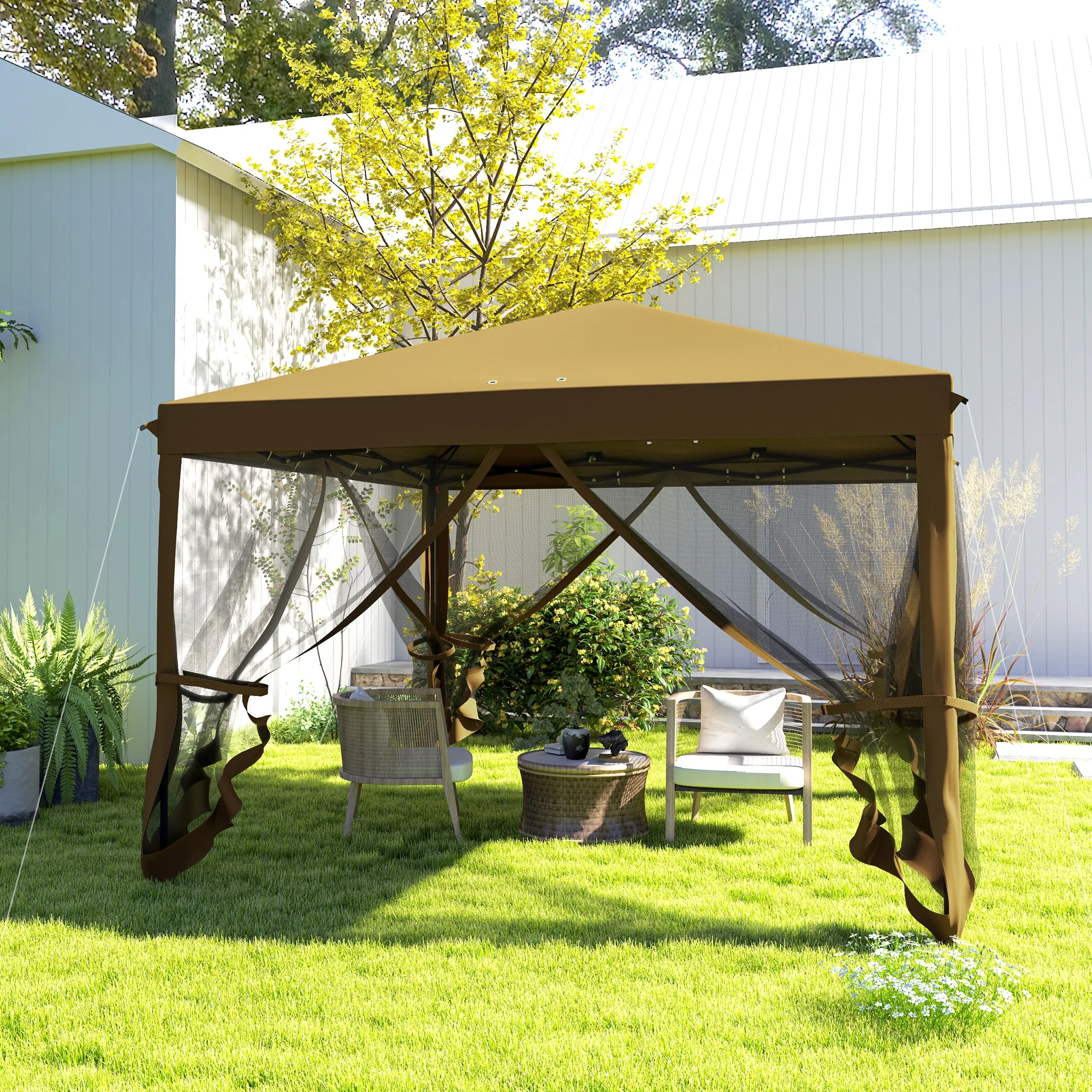 3 x 3m Pop Up Gazebo with Removable Mesh Netting & Carry Bag, Khaki - Image 9
