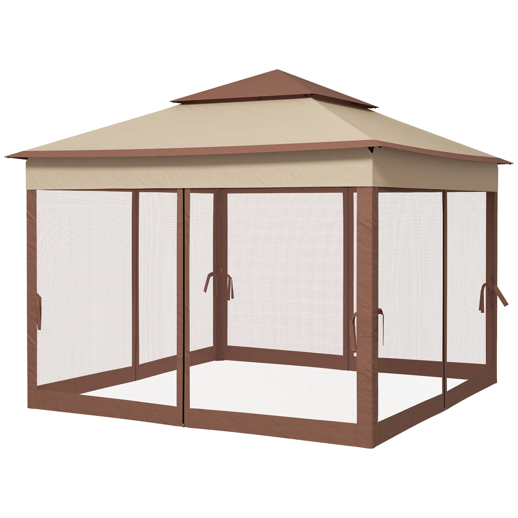 3 x 3m Pop Up Gazebo, Double-roof Garden Tent with Netting & Carry Bag for Patio, Khaki - Image 2