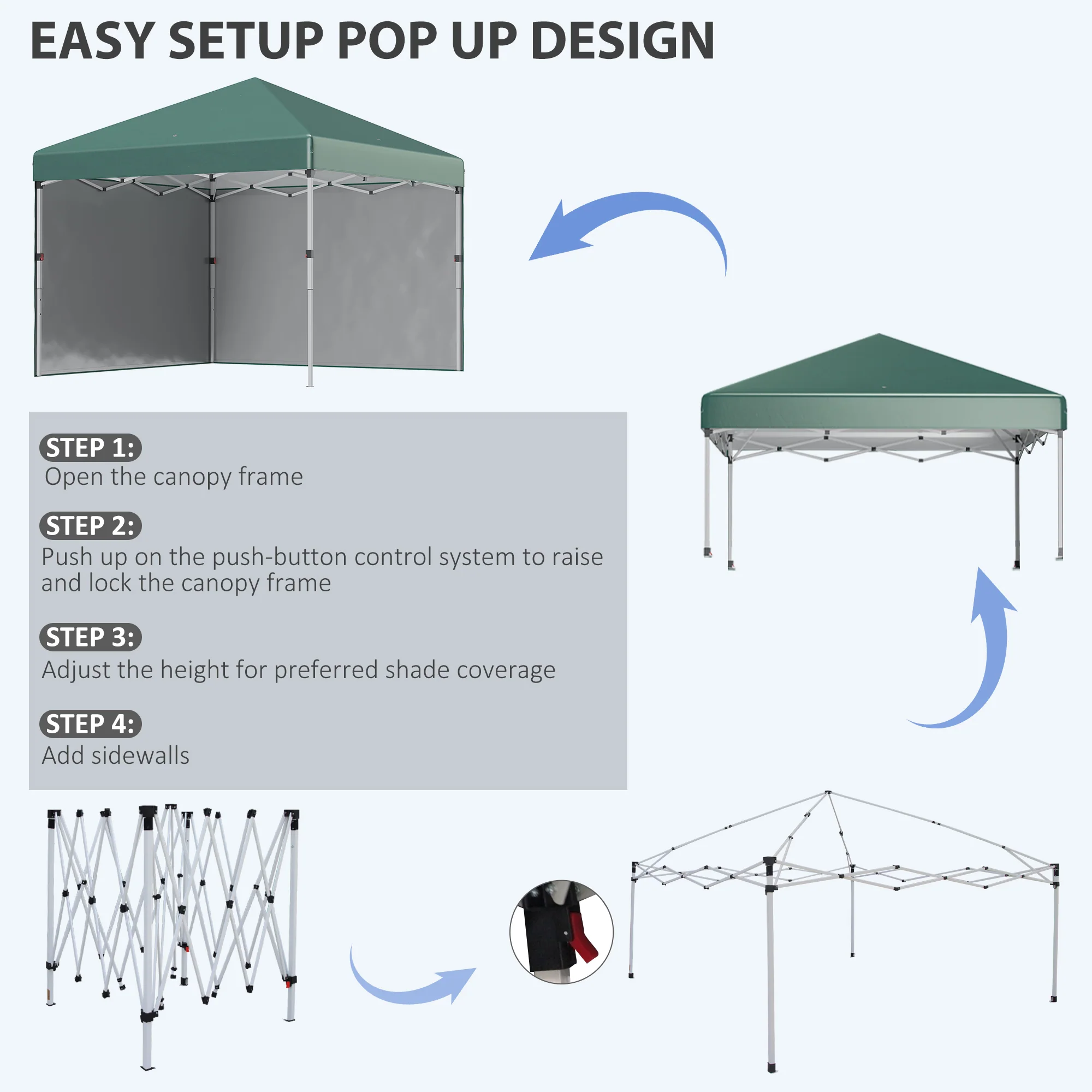 3 x 3m Pop Up Gazebo with 2 Sidewalls, Weight Bags & Wheeled Bag, Green - Image 7