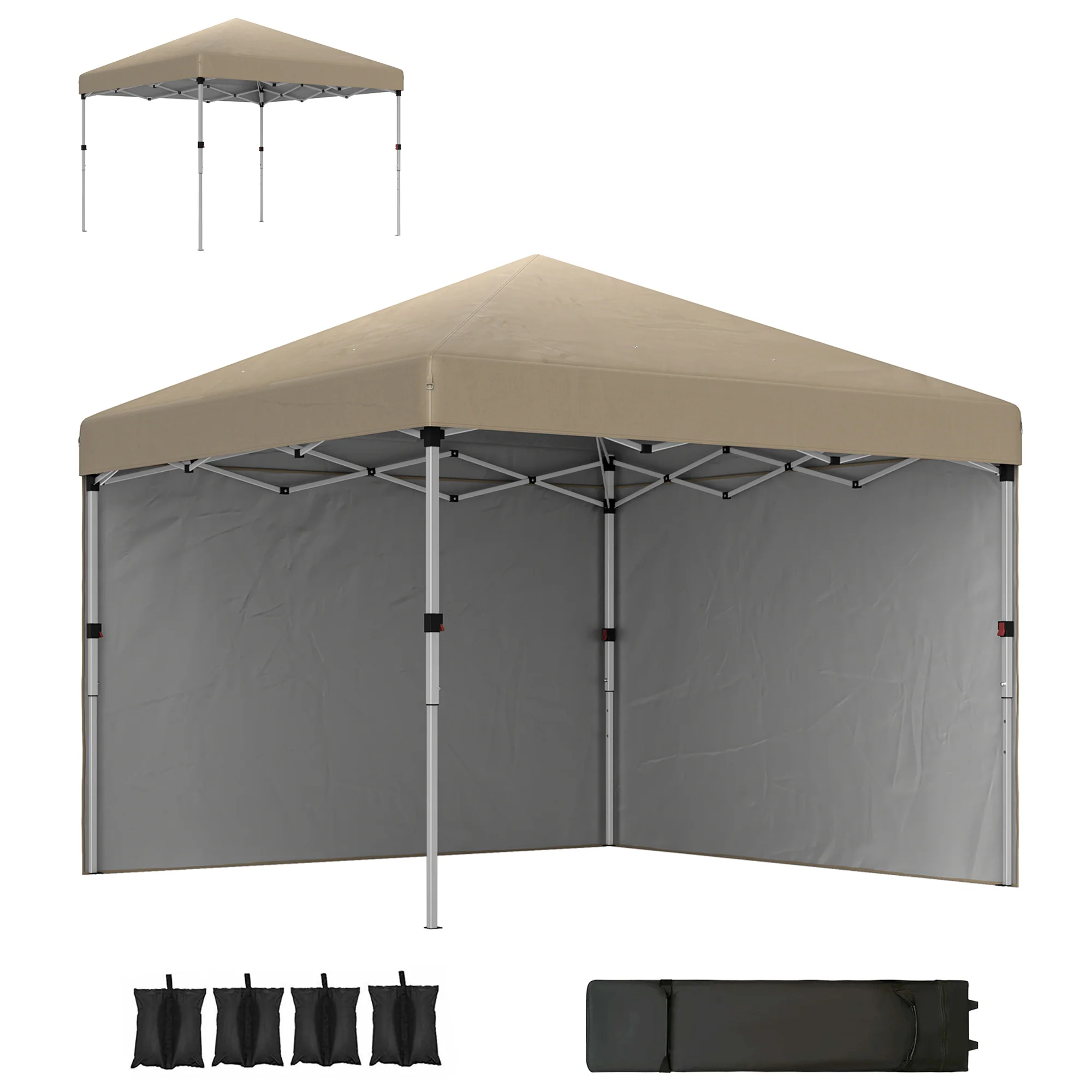 3 x 3m Pop Up Gazebo with 2 Sidewalls, Weight Bags & Wheeled Bag, Khaki
