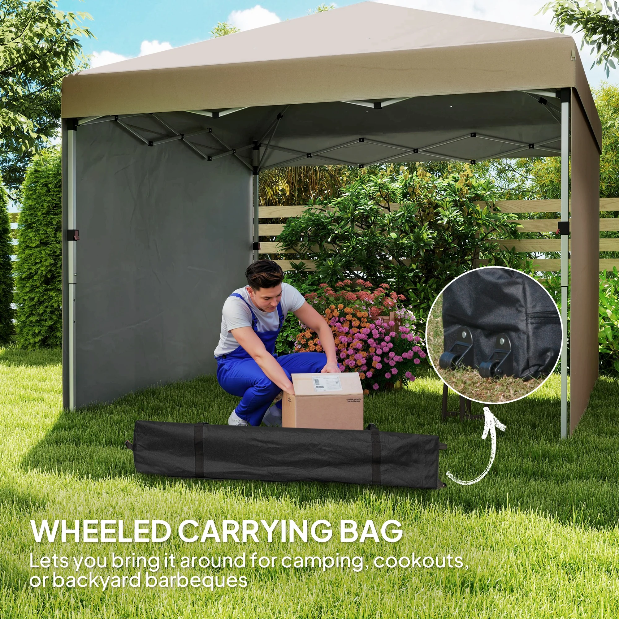 3 x 3m Pop Up Gazebo with 2 Sidewalls, Weight Bags & Wheeled Bag, Khaki - Image 10