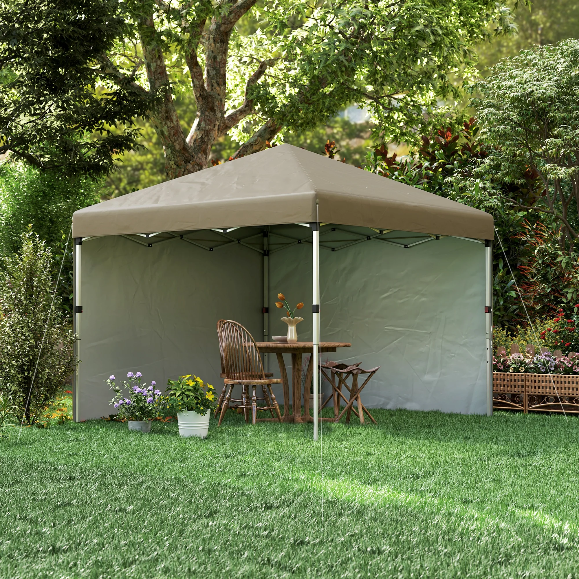 3 x 3m Pop Up Gazebo with 2 Sidewalls, Weight Bags & Wheeled Bag, Khaki - Image 11