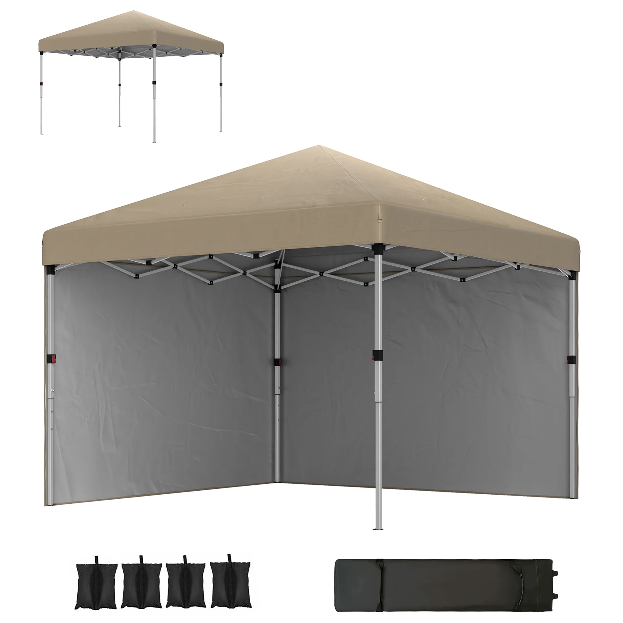 3 x 3m Pop Up Gazebo with 2 Sidewalls, Weight Bags & Wheeled Bag, Khaki - Image 2