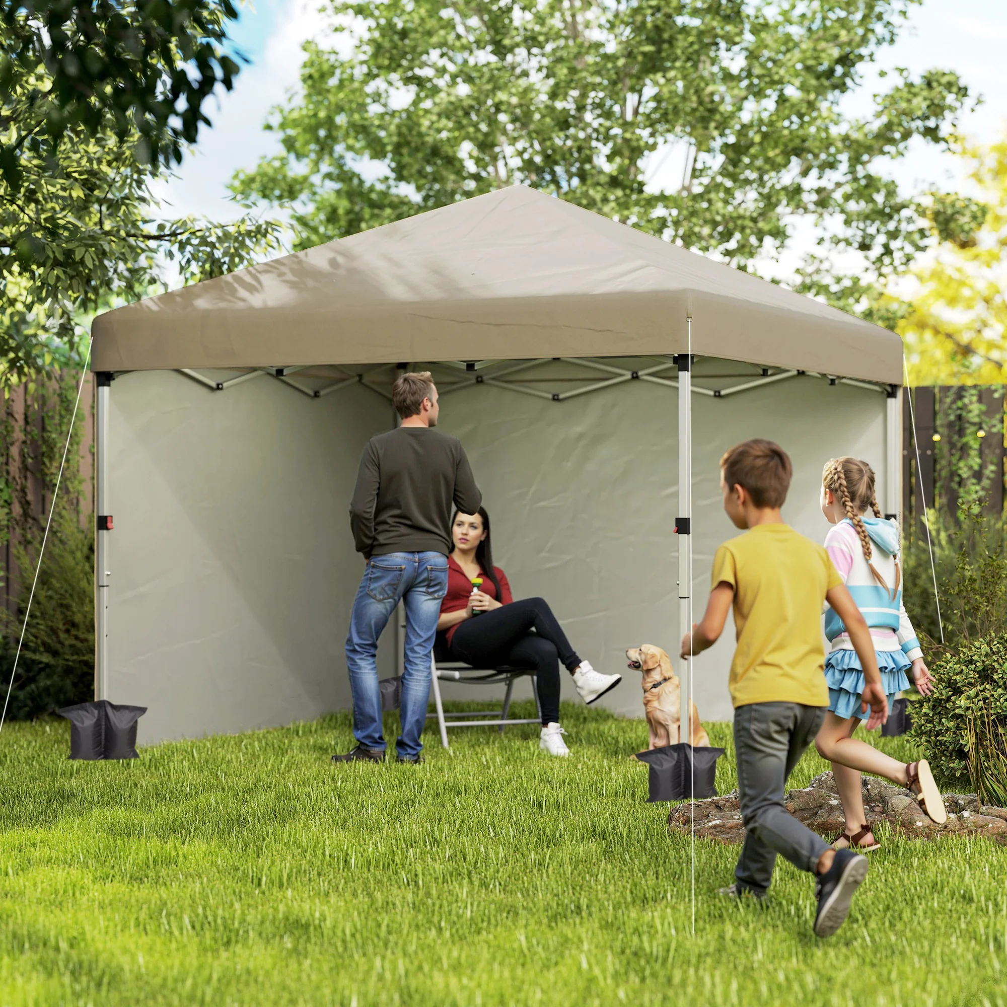 3 x 3m Pop Up Gazebo with 2 Sidewalls, Weight Bags & Wheeled Bag, Khaki - Image 3