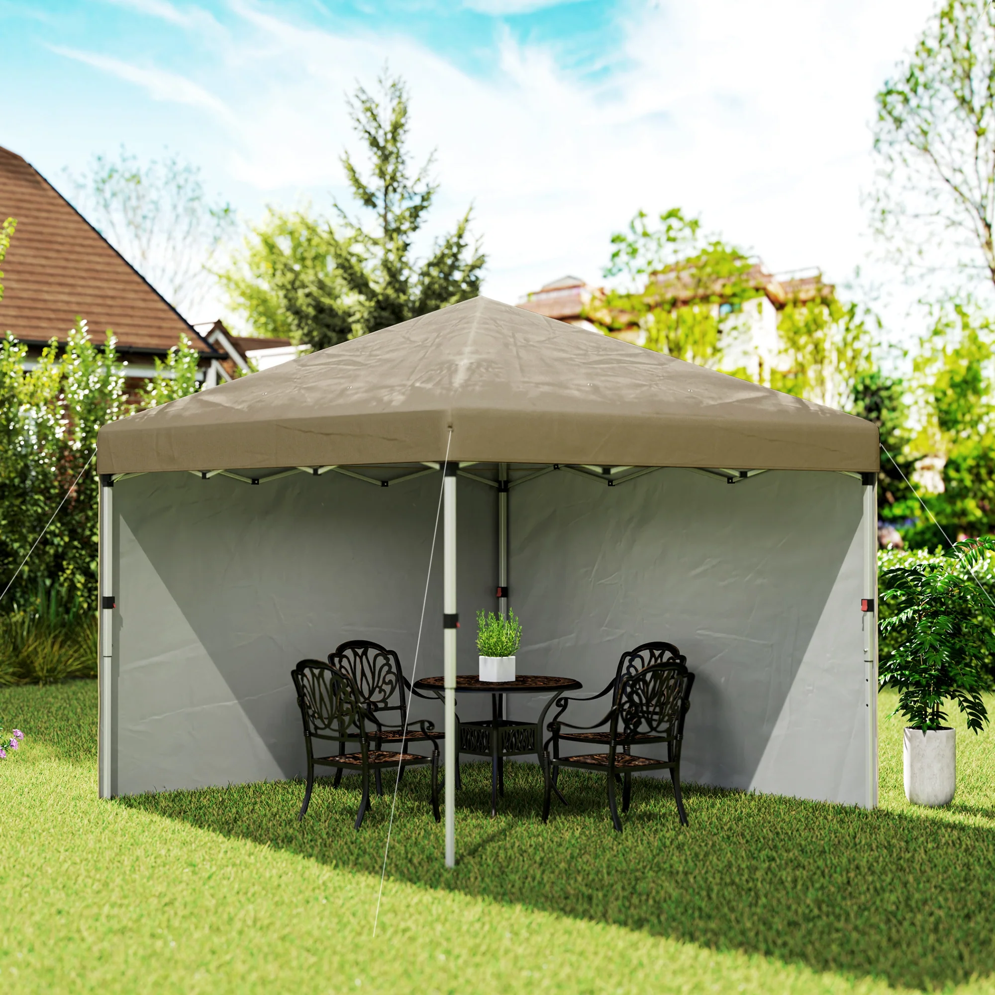 3 x 3m Pop Up Gazebo with 2 Sidewalls, Weight Bags & Wheeled Bag, Khaki - Image 4
