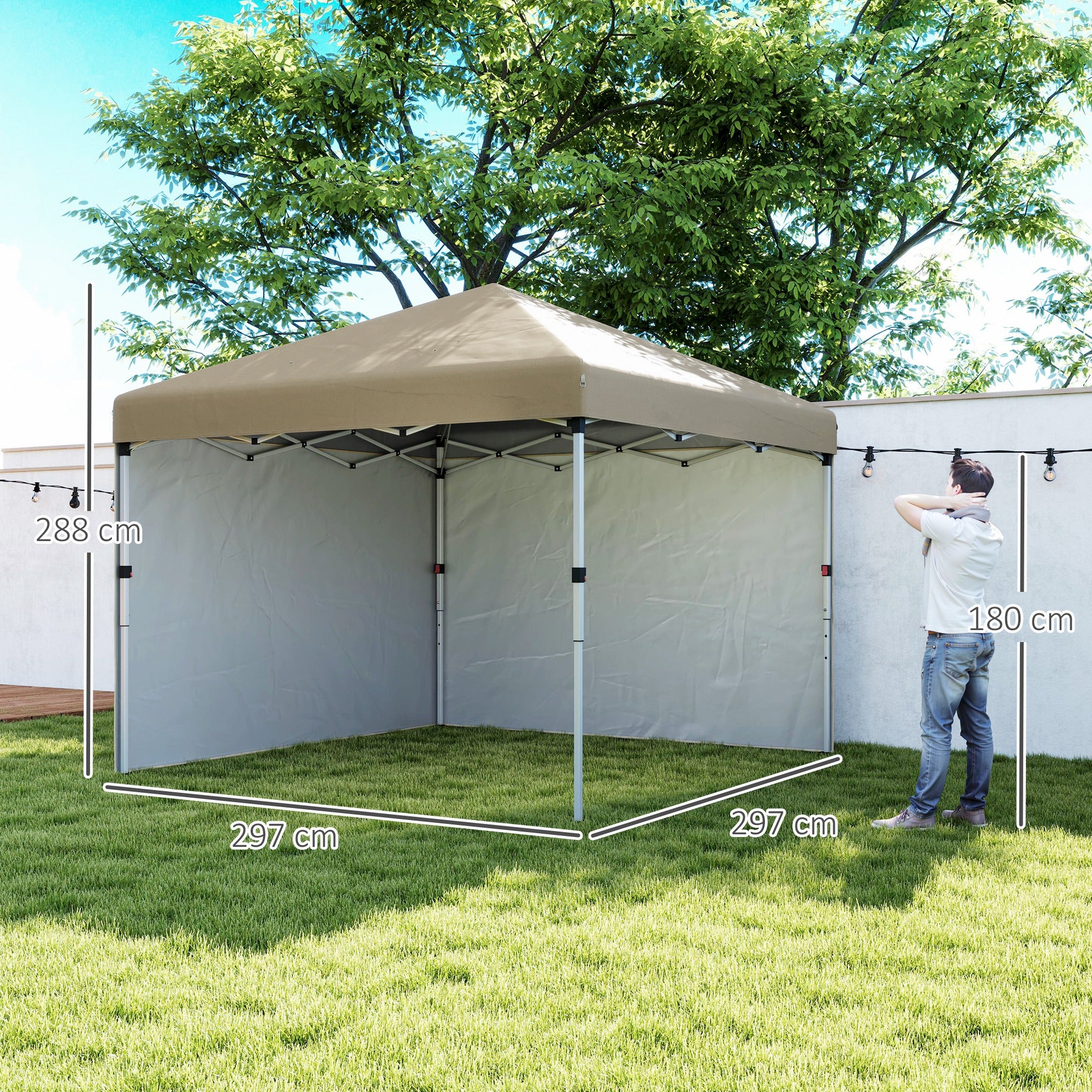 3 x 3m Pop Up Gazebo with 2 Sidewalls, Weight Bags & Wheeled Bag, Khaki - Image 5