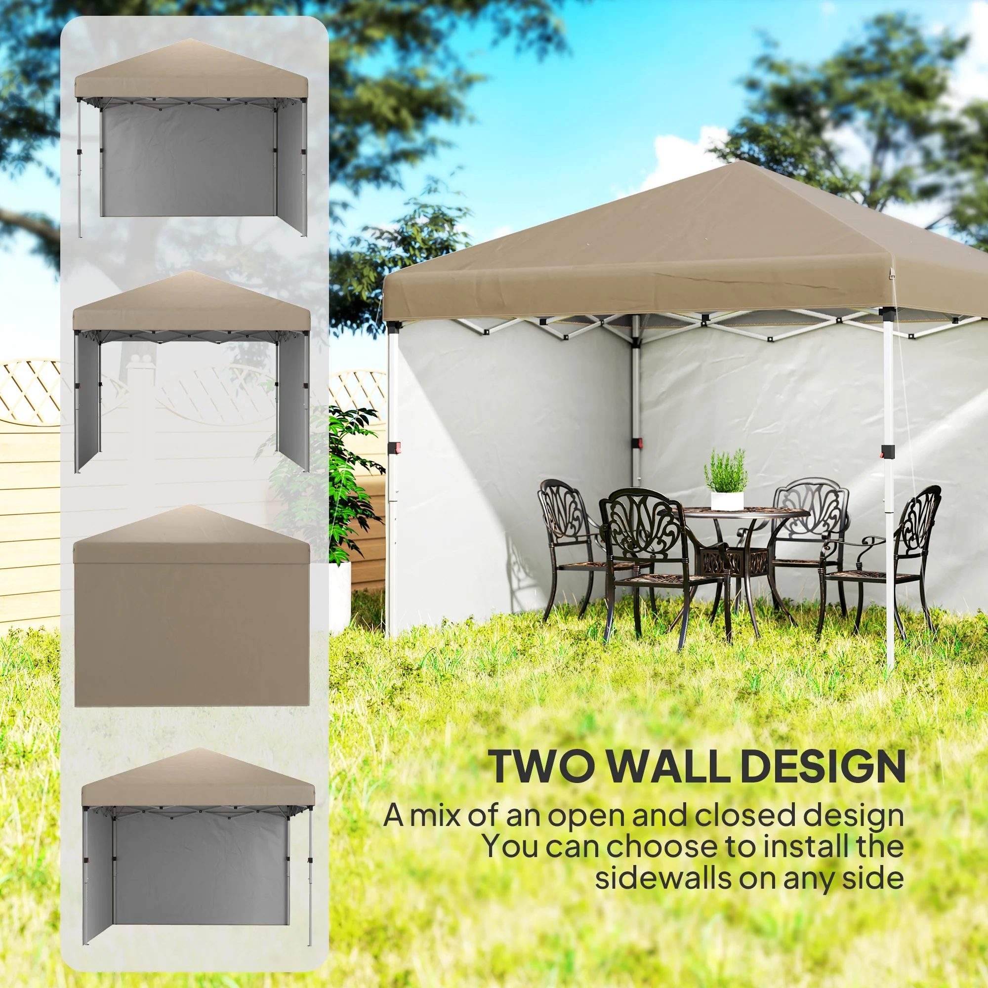3 x 3m Pop Up Gazebo with 2 Sidewalls, Weight Bags & Wheeled Bag, Khaki - Image 6
