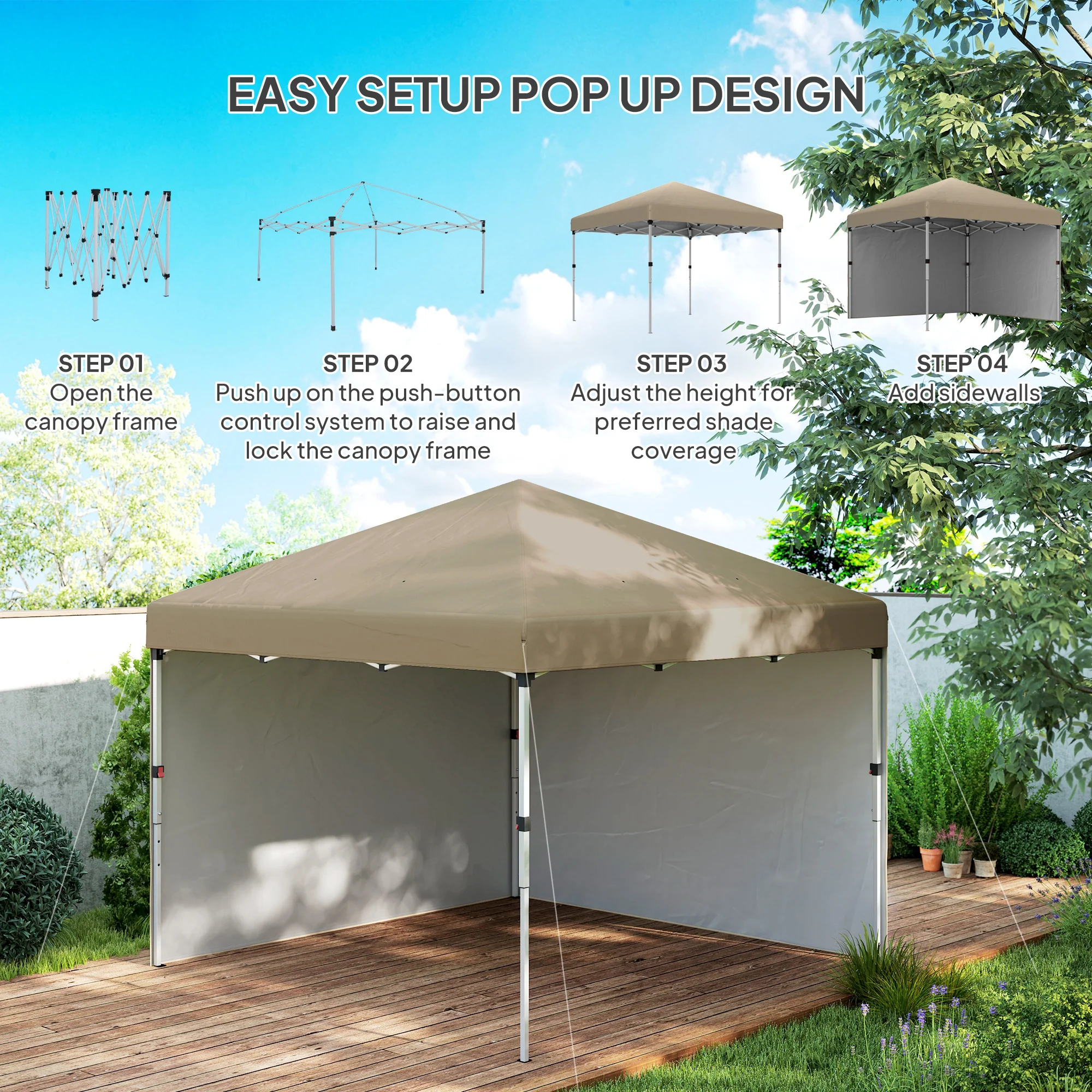 3 x 3m Pop Up Gazebo with 2 Sidewalls, Weight Bags & Wheeled Bag, Khaki - Image 7