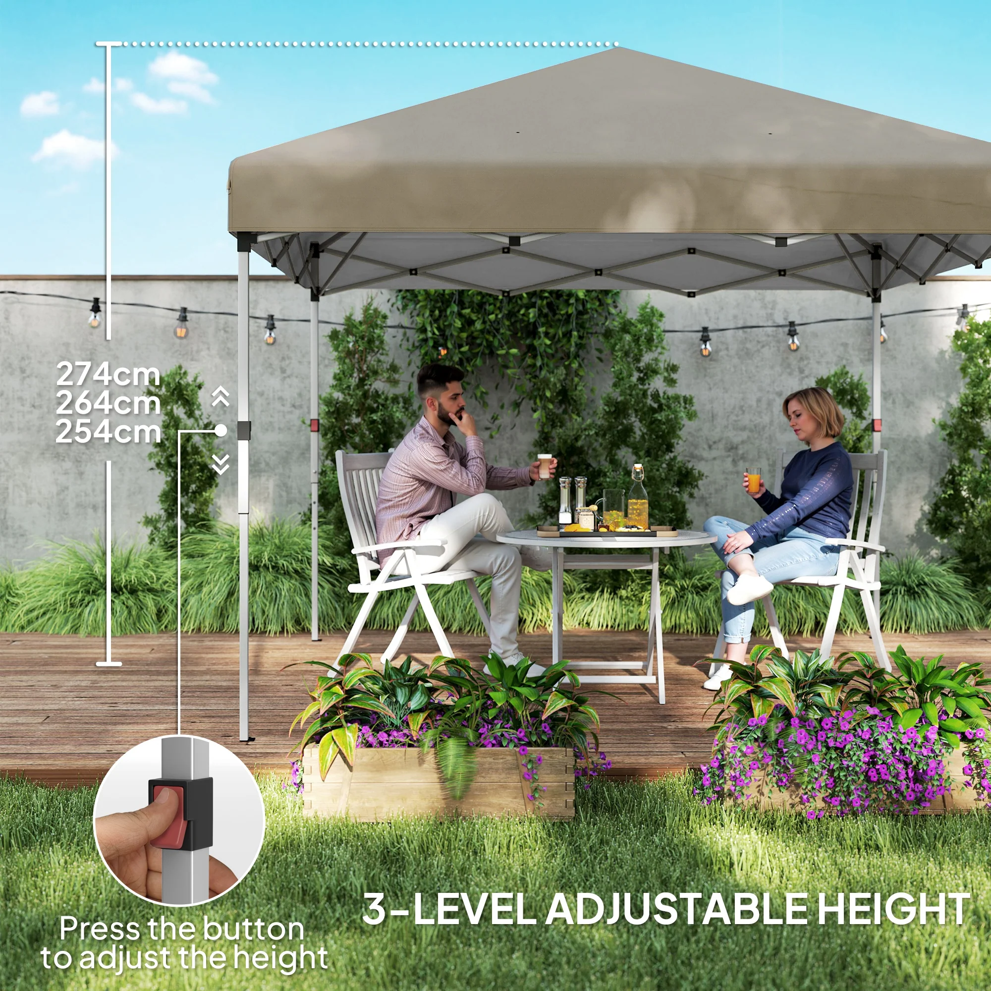3 x 3m Pop Up Gazebo with 2 Sidewalls, Weight Bags & Wheeled Bag, Khaki - Image 8