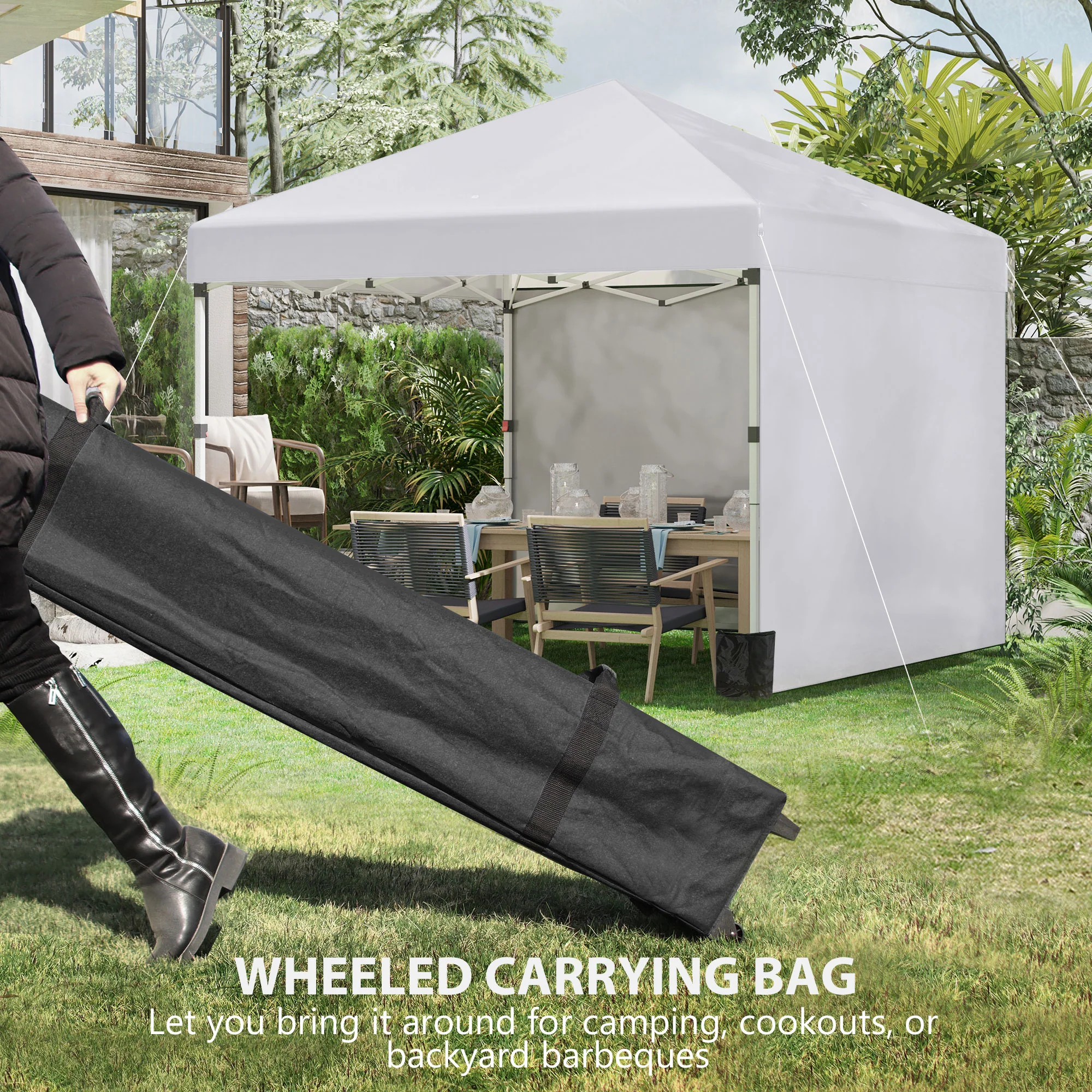 3 x 3m Pop Up Gazebo with 2 Sidewalls, Weight Bags & Wheeled Bag, White - Image 10