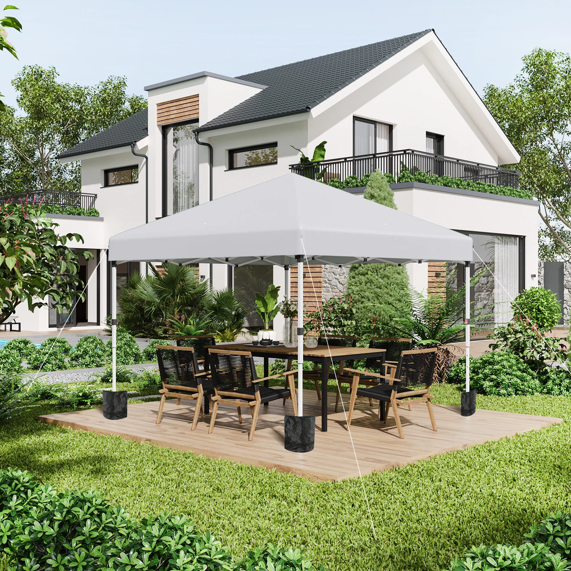 3 x 3m Pop Up Gazebo with 2 Sidewalls, Weight Bags & Wheeled Bag, White - Image 4