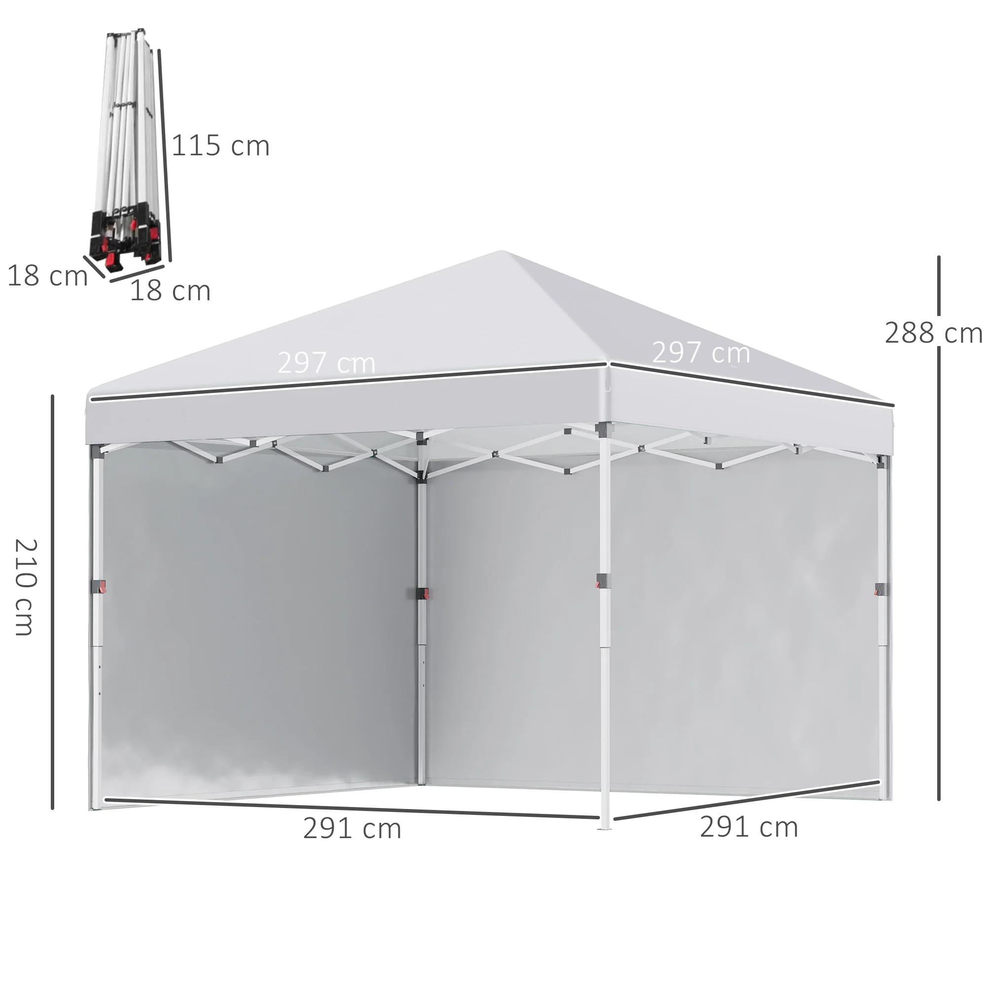 3 x 3m Pop Up Gazebo with 2 Sidewalls, Weight Bags & Wheeled Bag, White - Image 5