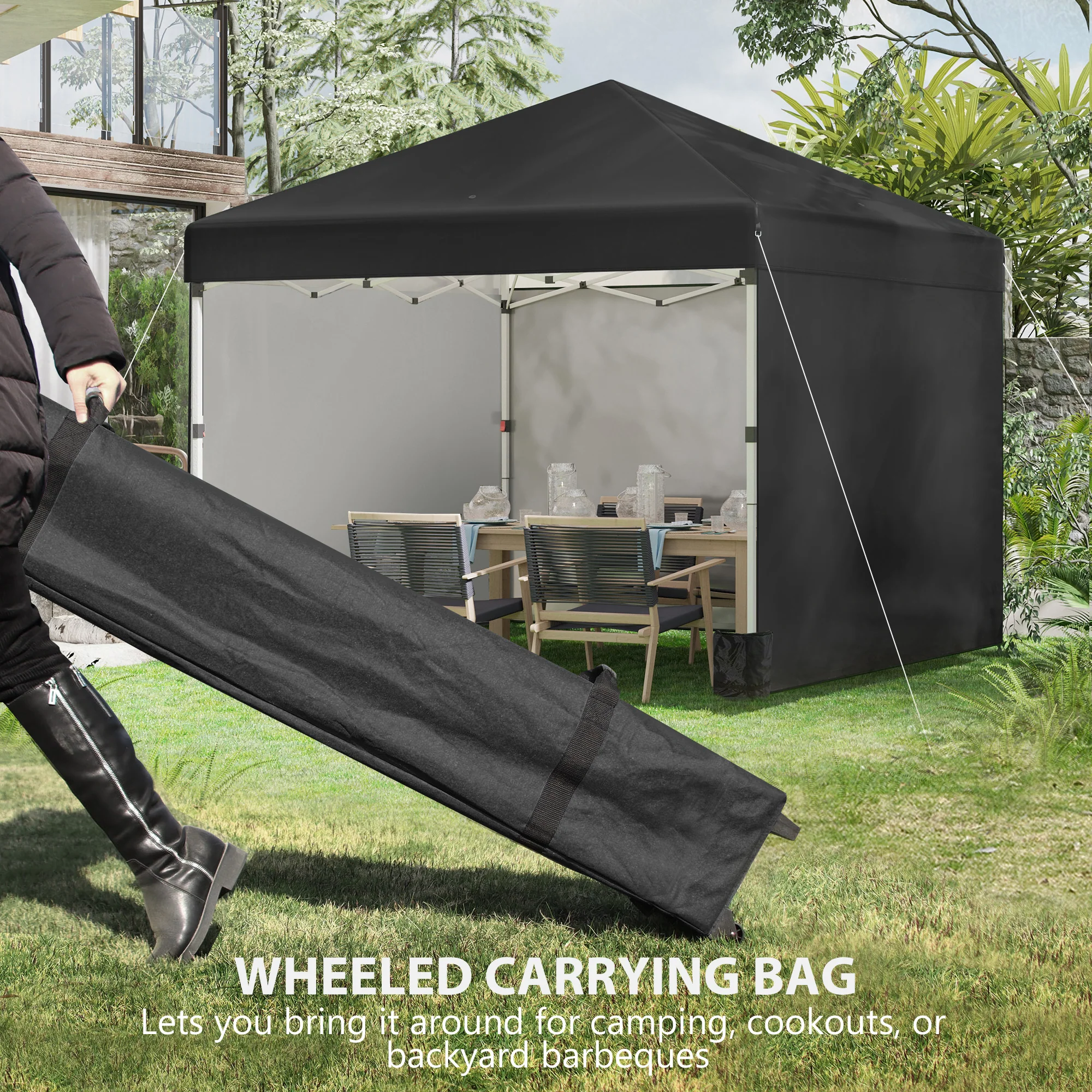 3 x 3m Pop Up Gazebo with 3 Sidewalls, Weight Bags & Wheeled Bag, Black - Image 10