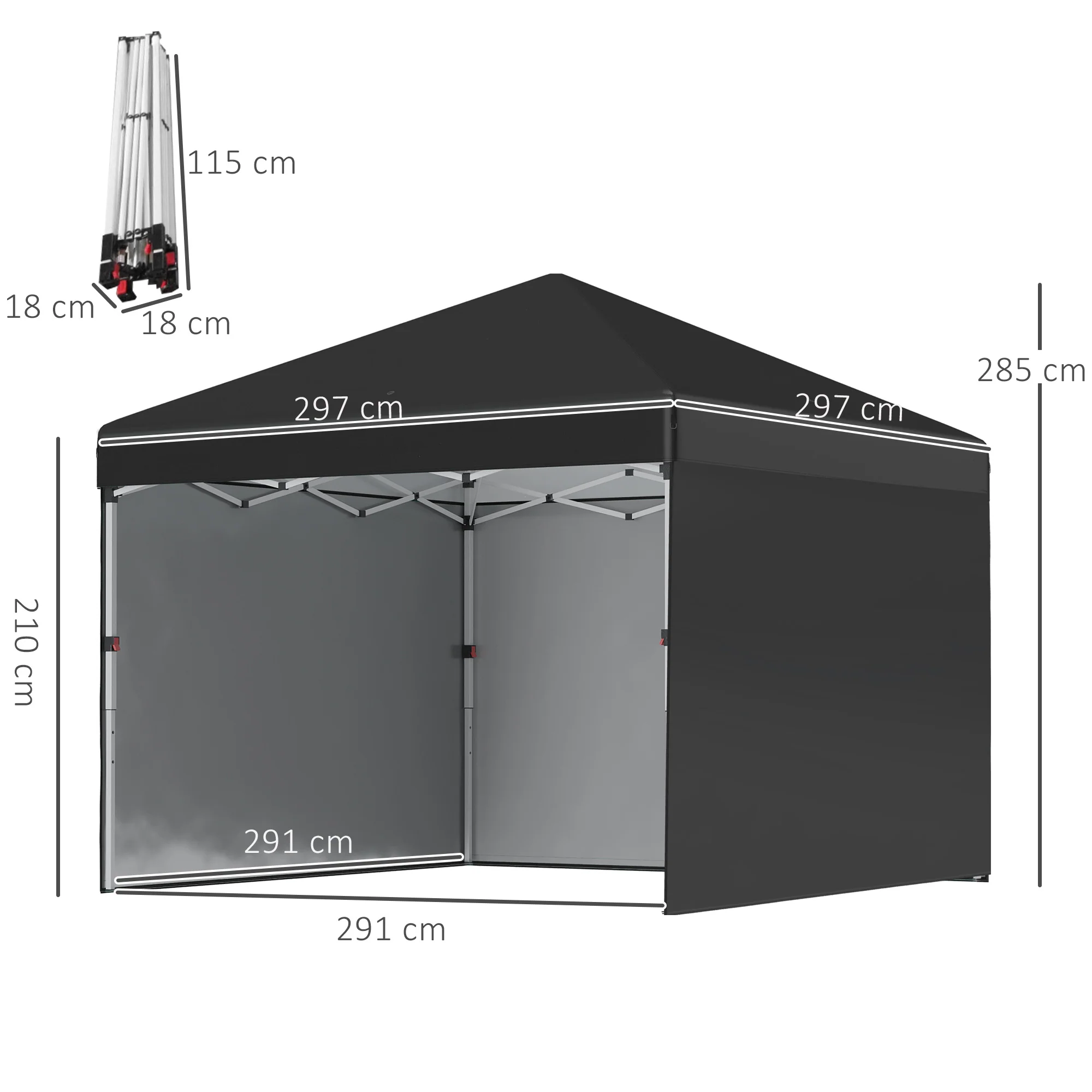 3 x 3m Pop Up Gazebo with 3 Sidewalls, Weight Bags & Wheeled Bag, Black - Image 5