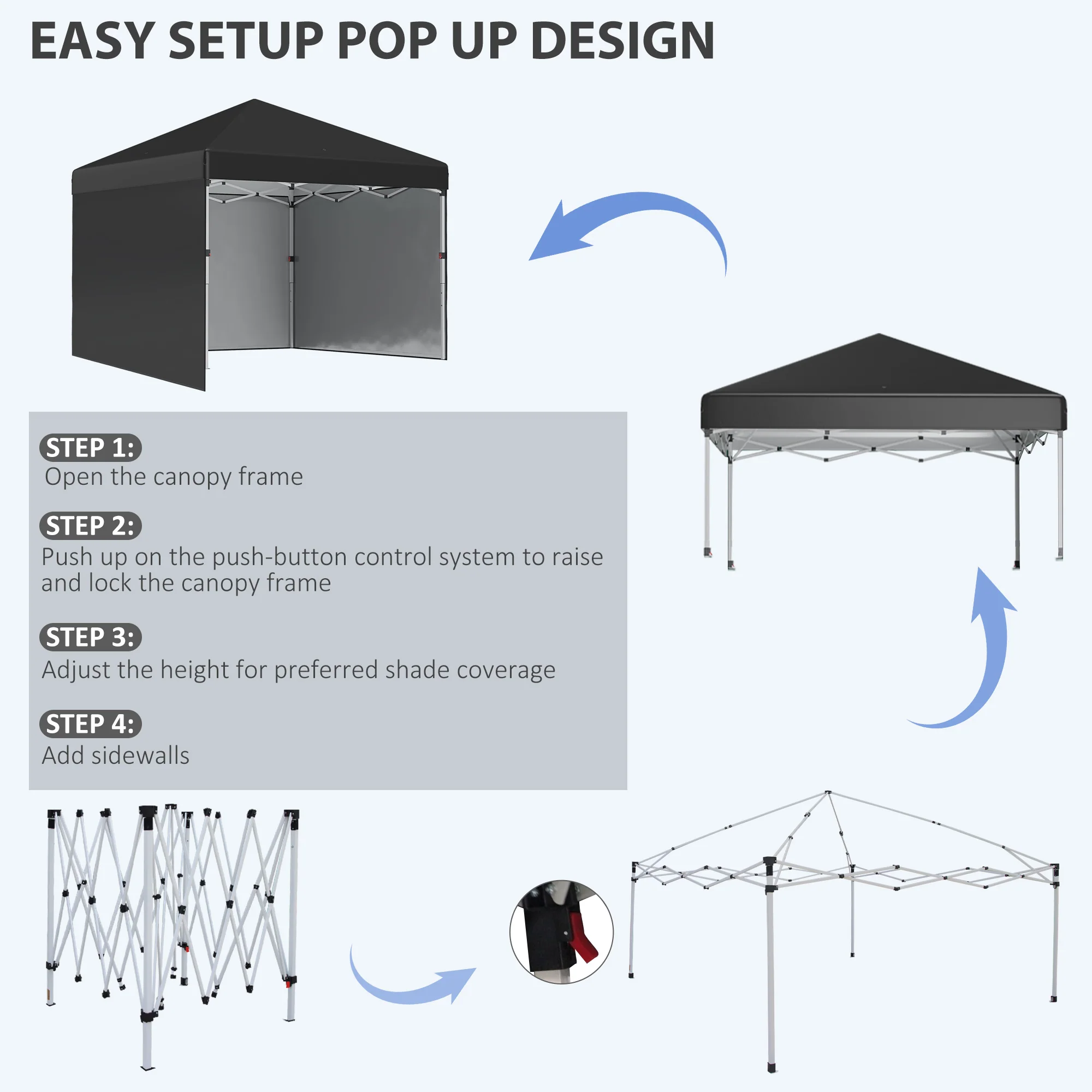 3 x 3m Pop Up Gazebo with 3 Sidewalls, Weight Bags & Wheeled Bag, Black - Image 8