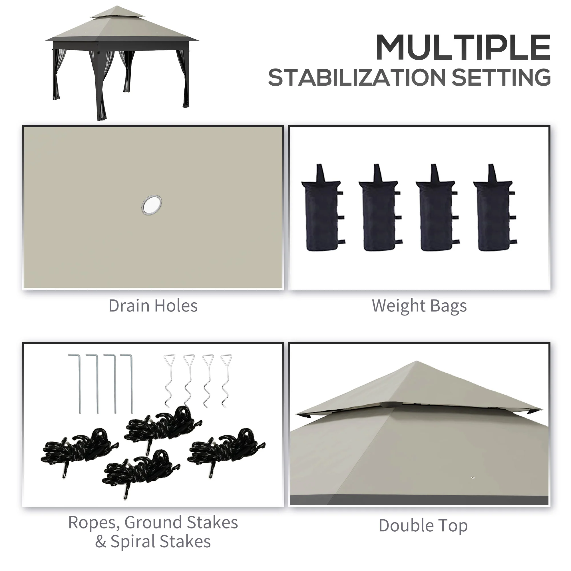 3 x 3m Pop Up Gazebo with Mosquito Netting, Double Roof, Carry Bag & Sandbags, Grey - Image 8