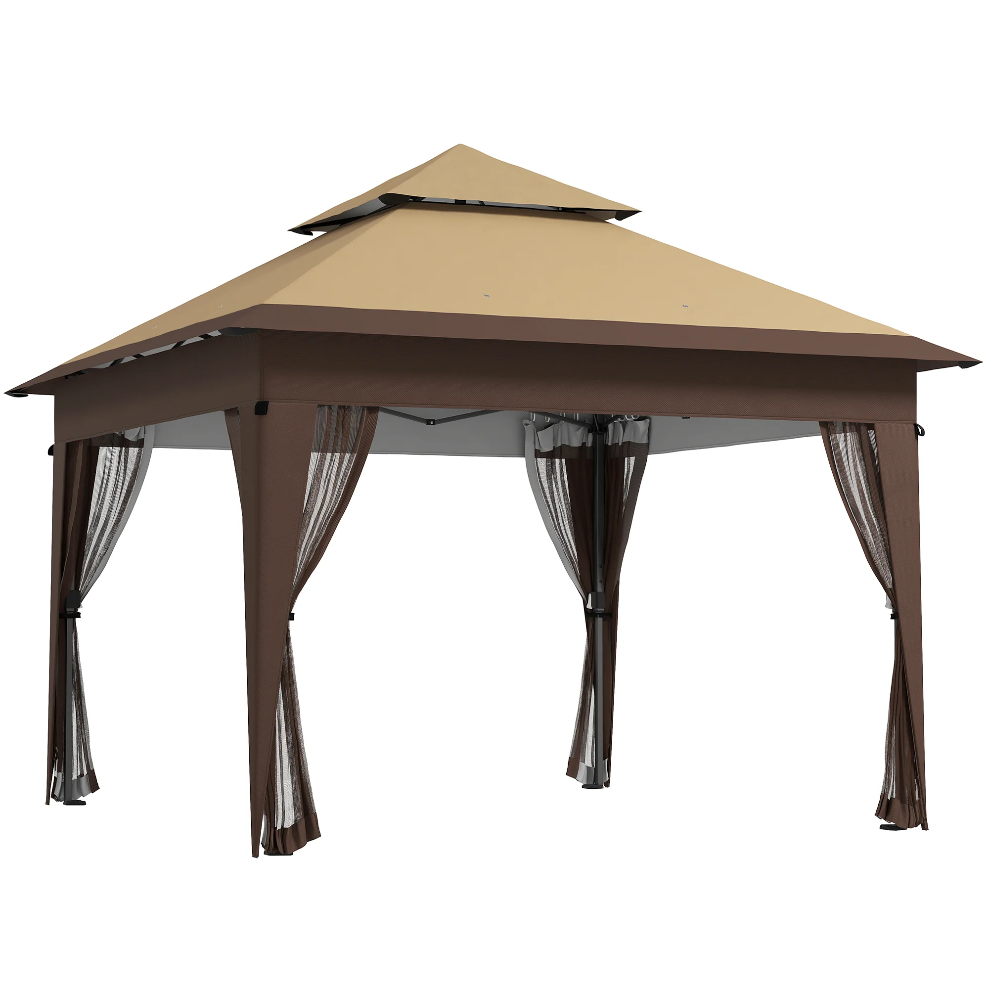 3 x 3m Pop Up Gazebo with Mosquito Netting, Double Roof, Carry Bag & Sandbags, Khaki - Image 12