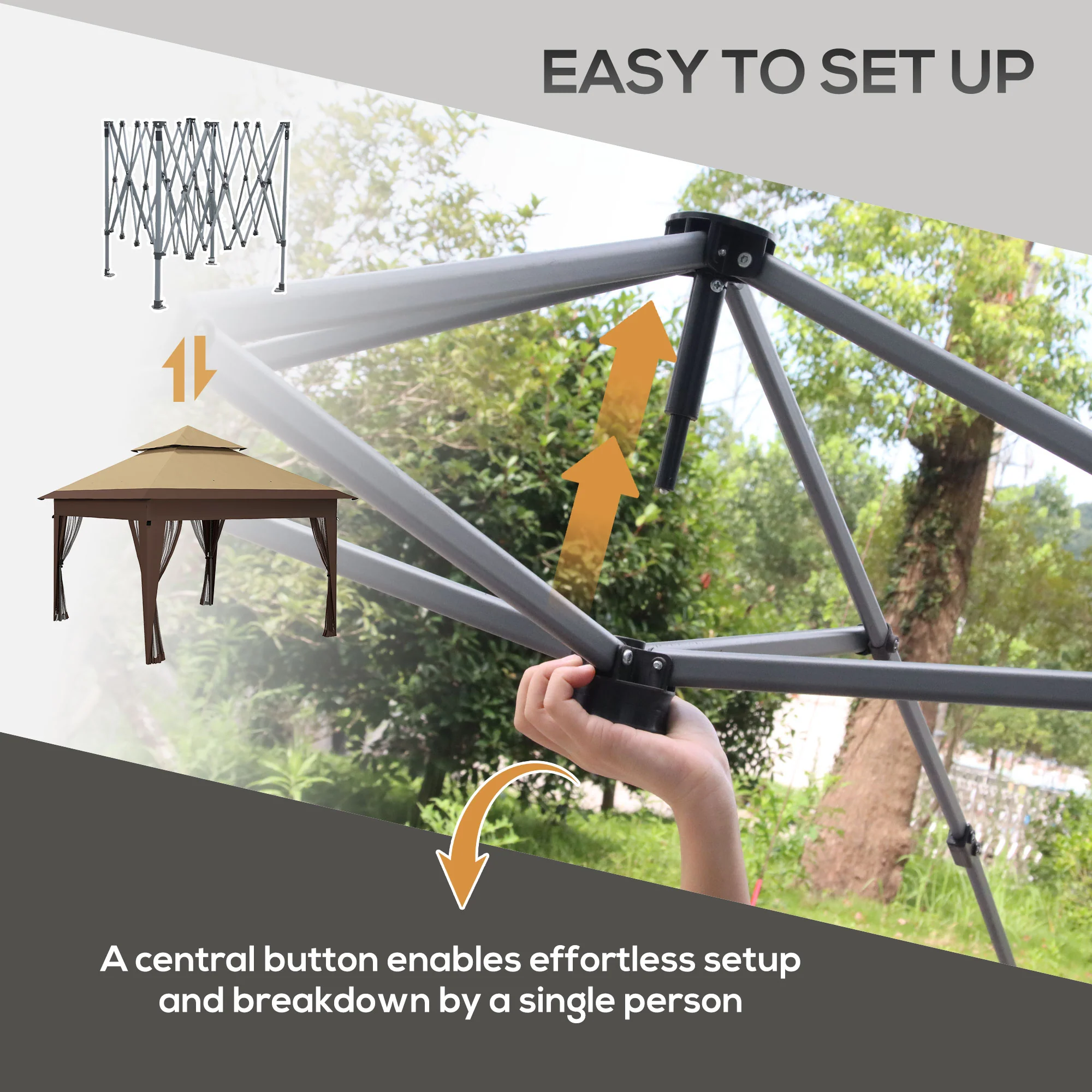 3 x 3m Pop Up Gazebo with Mosquito Netting, Double Roof, Carry Bag & Sandbags, Khaki - Image 6