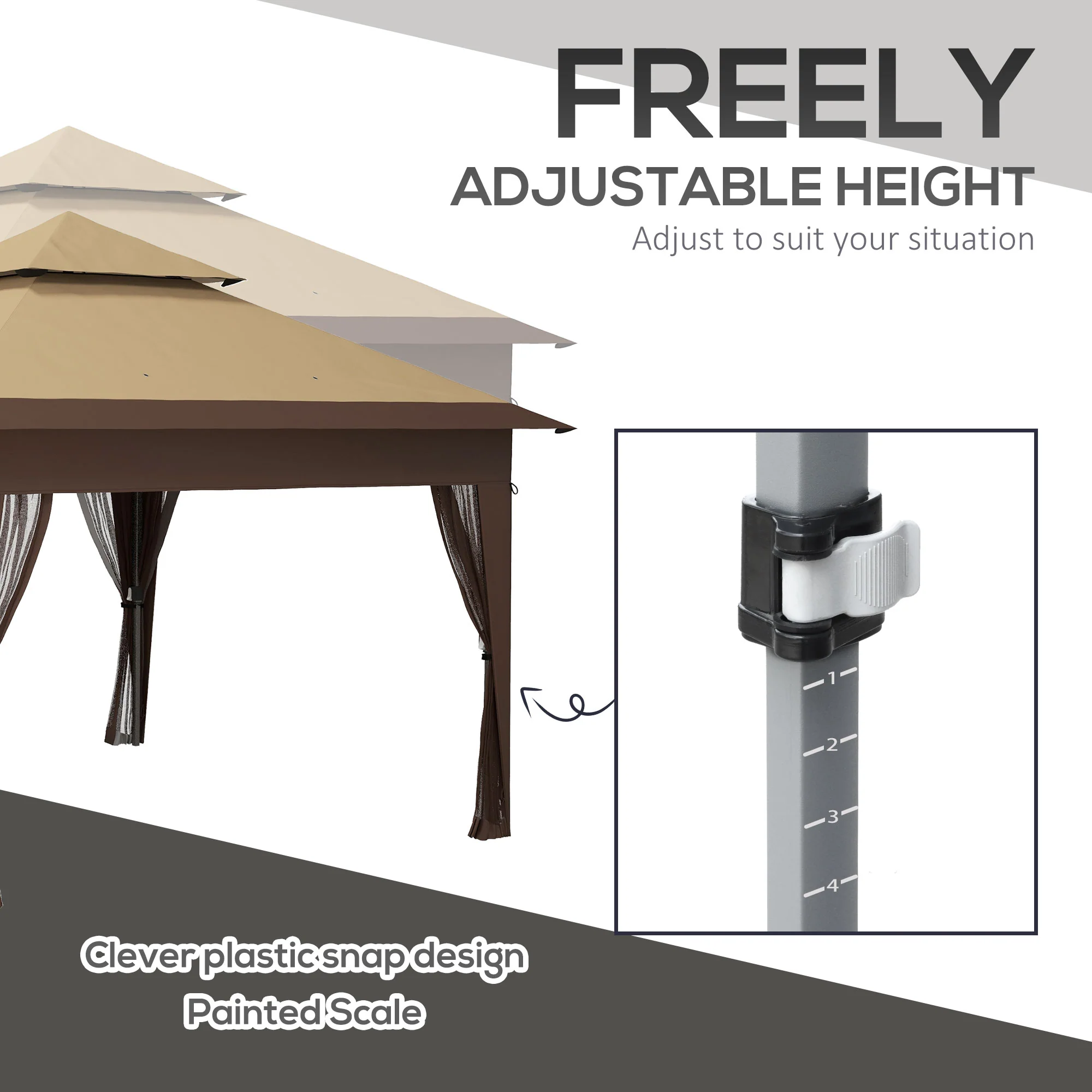 3 x 3m Pop Up Gazebo with Mosquito Netting, Double Roof, Carry Bag & Sandbags, Khaki - Image 9