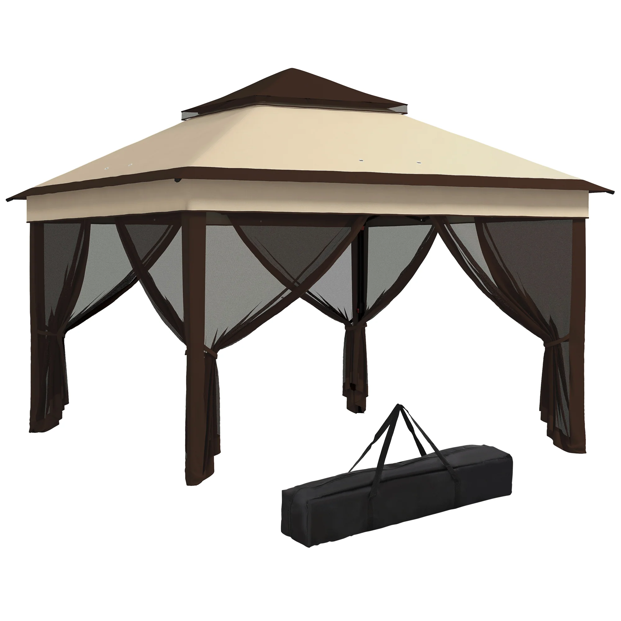 3 x 3m Pop Up Gazebo w/ Netting and Carrying Bag, Height Adjustable & UV-Resistant, Beige - Image 12