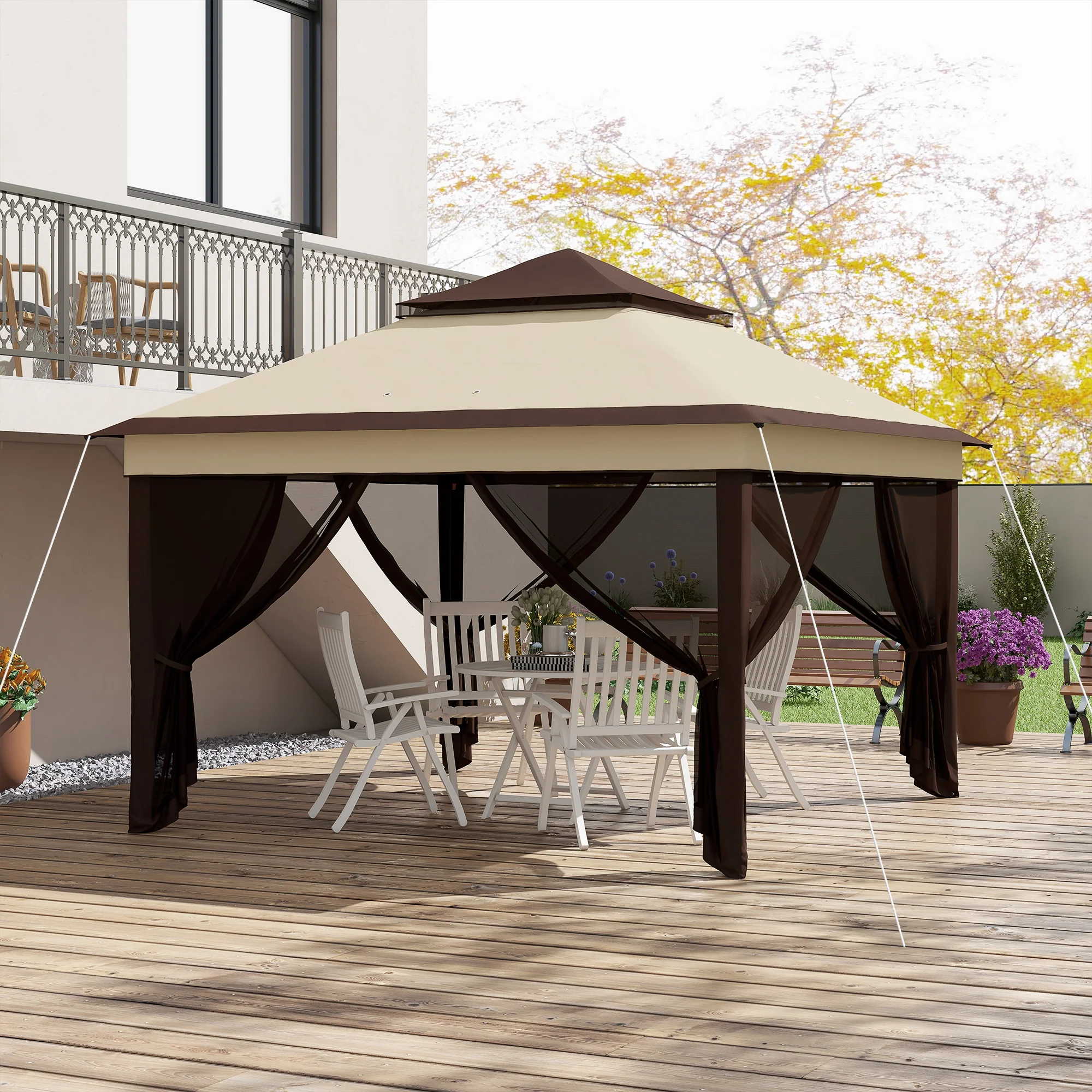 3 x 3m Pop Up Gazebo w/ Netting and Carrying Bag, Height Adjustable & UV-Resistant, Beige - Image 4