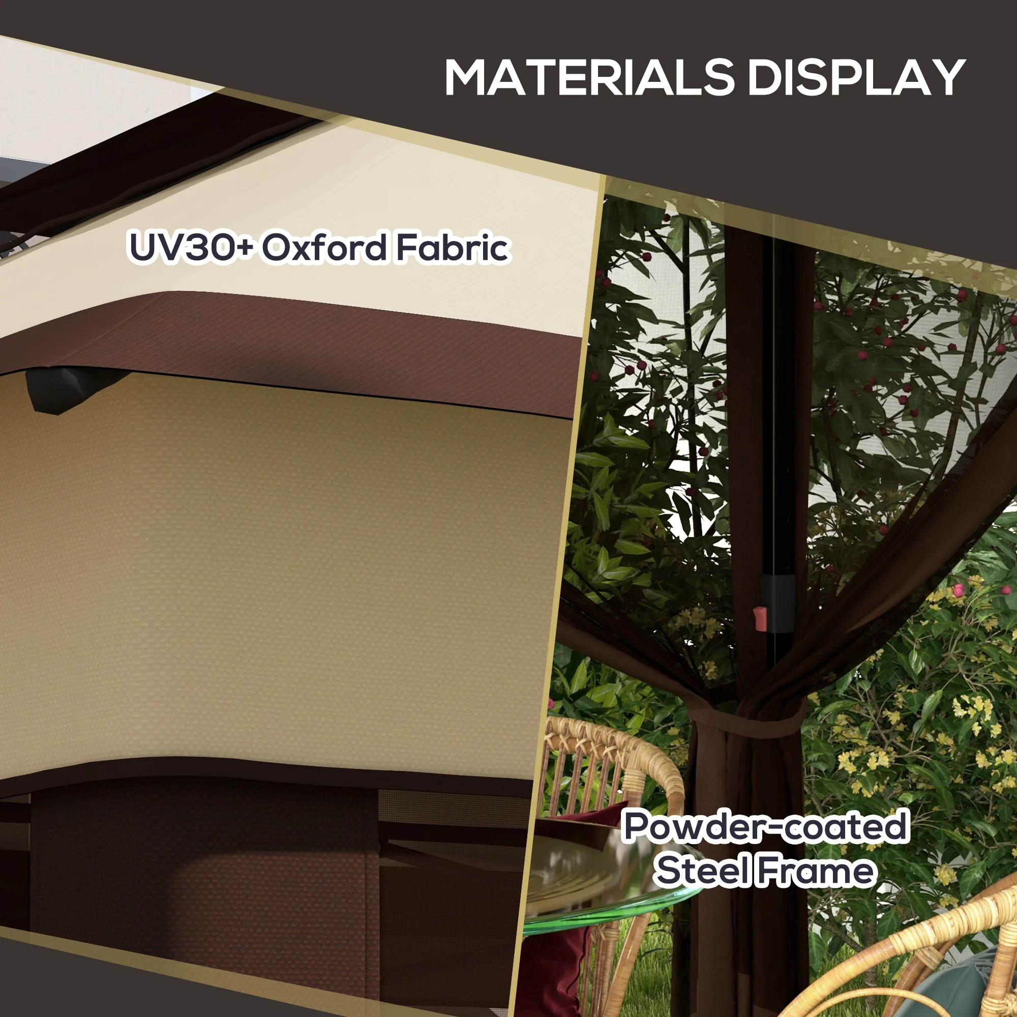 3 x 3m Pop Up Gazebo w/ Netting and Carrying Bag, Height Adjustable & UV-Resistant, Beige - Image 9