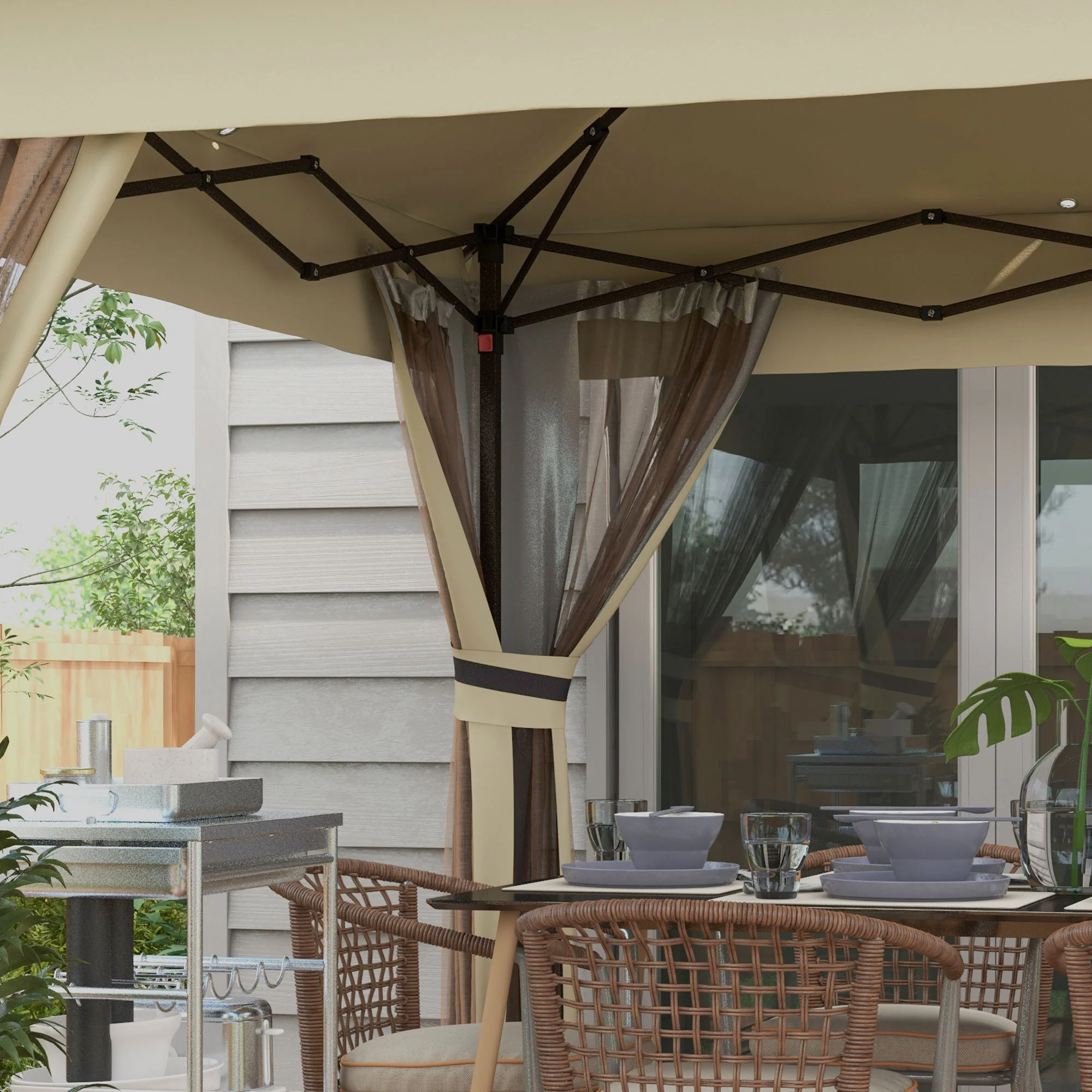3 x 3m Pop Up Gazebo with Sides, LED Lights & Netting, Instant Event Shelter, Khaki - Image 11