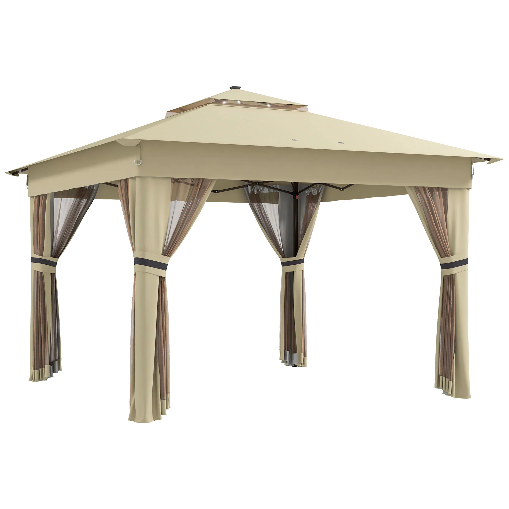 3 x 3m Pop Up Gazebo with Sides, LED Lights & Netting, Instant Event Shelter, Khaki - Image 12