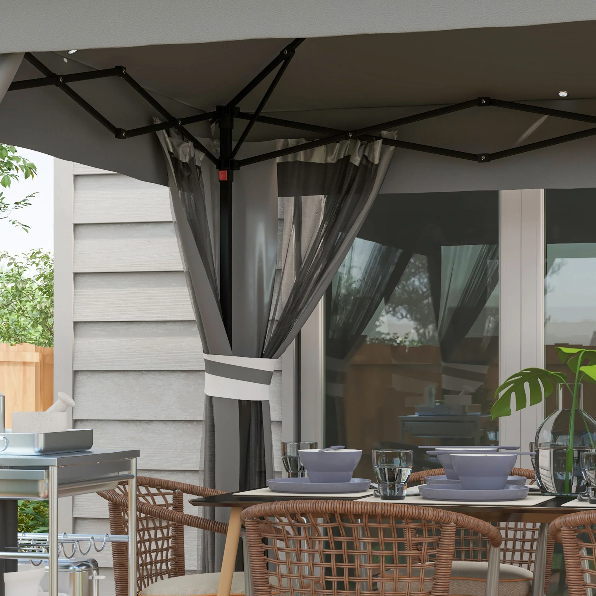 3 x 3m Pop Up Gazebo with Sides, LED Lights & Netting, Instant Event Shelter, Grey - Image 11