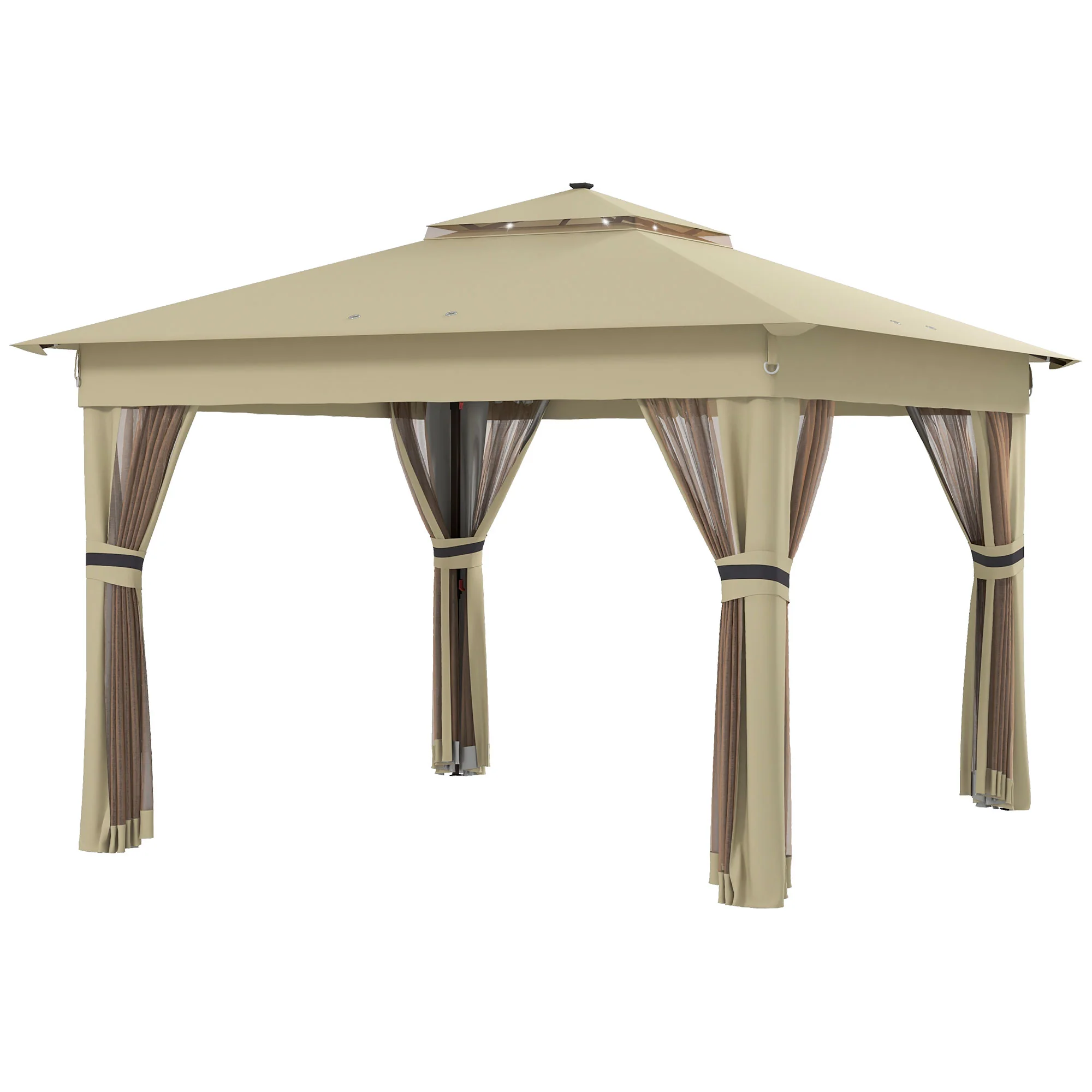 3 x 3m Pop Up Gazebo with Sides, LED Lights & Netting, Instant Event Shelter, Khaki - Image 2