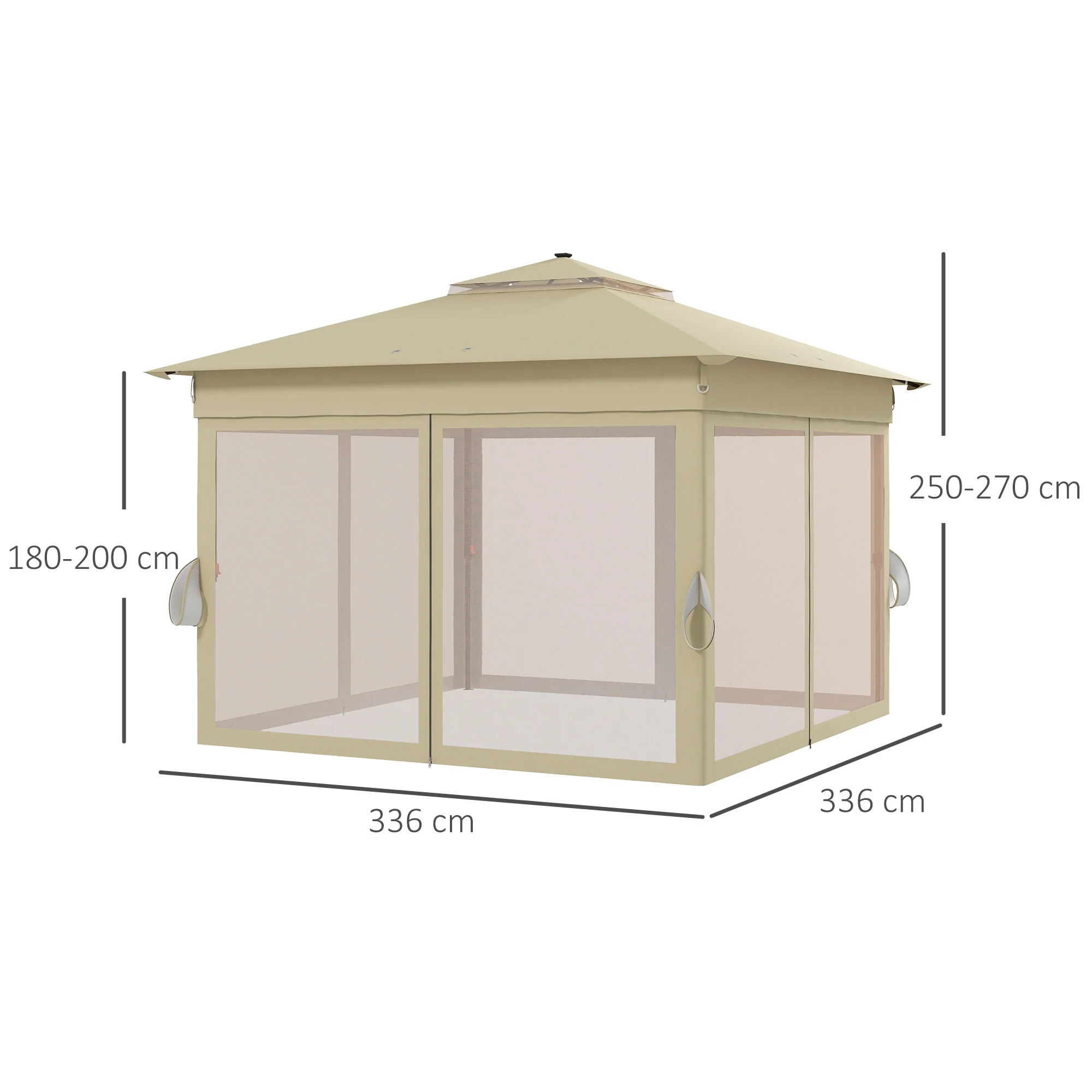 3 x 3m Pop Up Gazebo with Sides, LED Lights & Netting, Instant Event Shelter, Khaki - Image 5