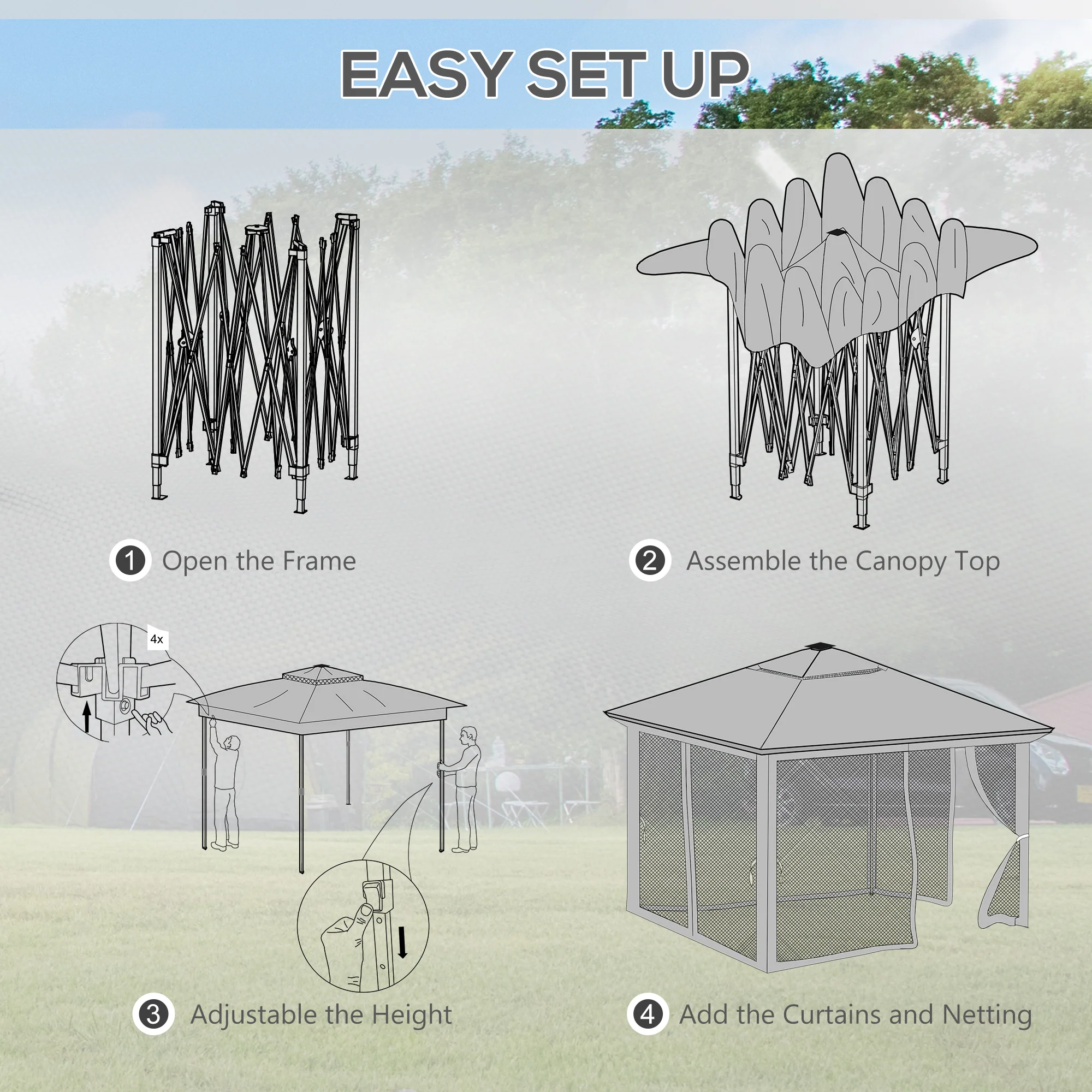 3 x 3m Pop Up Gazebo with Sides, LED Lights & Netting, Instant Event Shelter, Khaki - Image 8