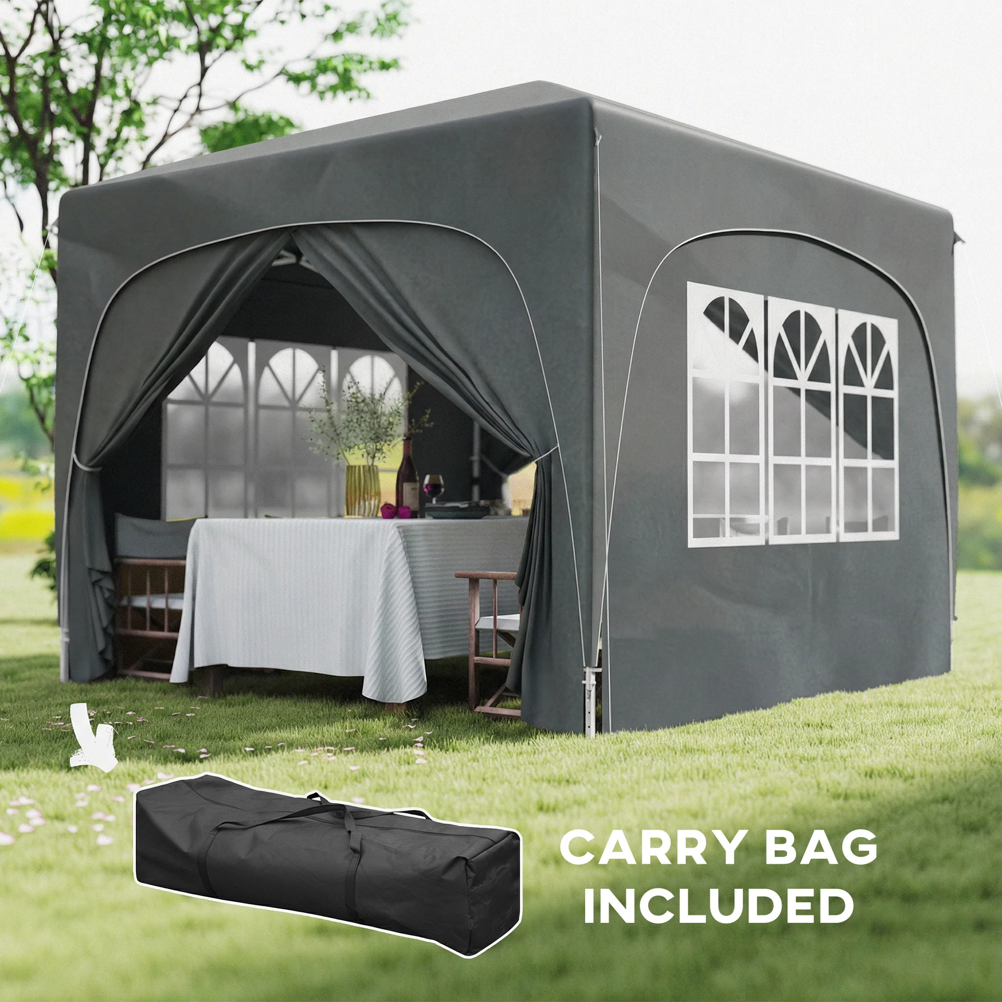 3 x 3 m Pop Up Gazebo with Sides, Carry Bag and UPF50+, Dark Grey - Image 9