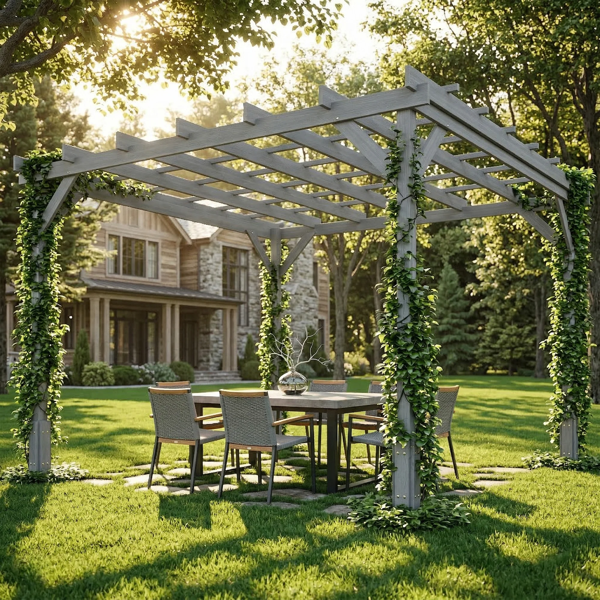 3 x 3 m Grey Wooden Pergola Kit with Stable Frame for Climbing Vines - Image 11