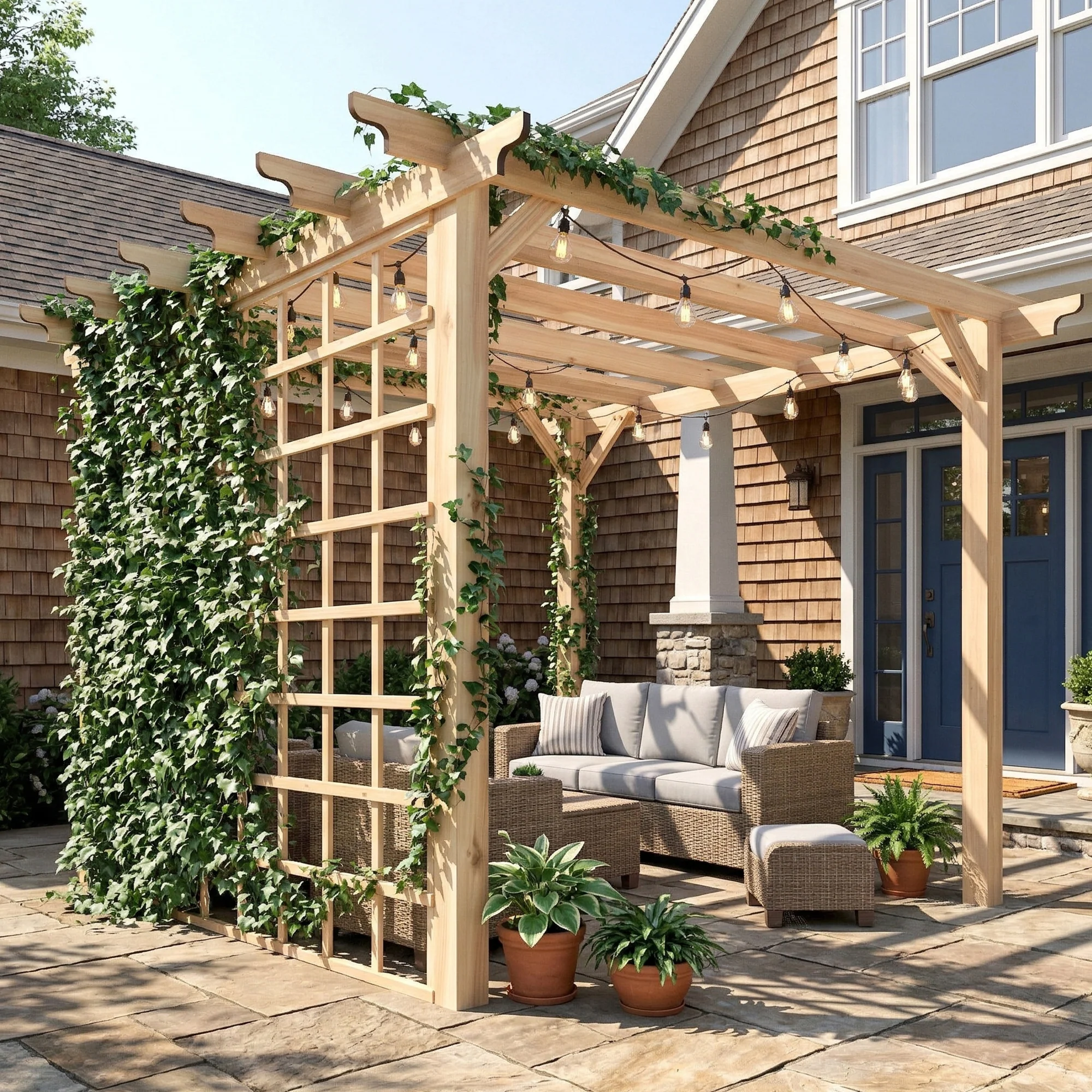 3 x 3 m Natural Wood Pergola Kit with Grape Trellis & Triangle Supports - Image 4