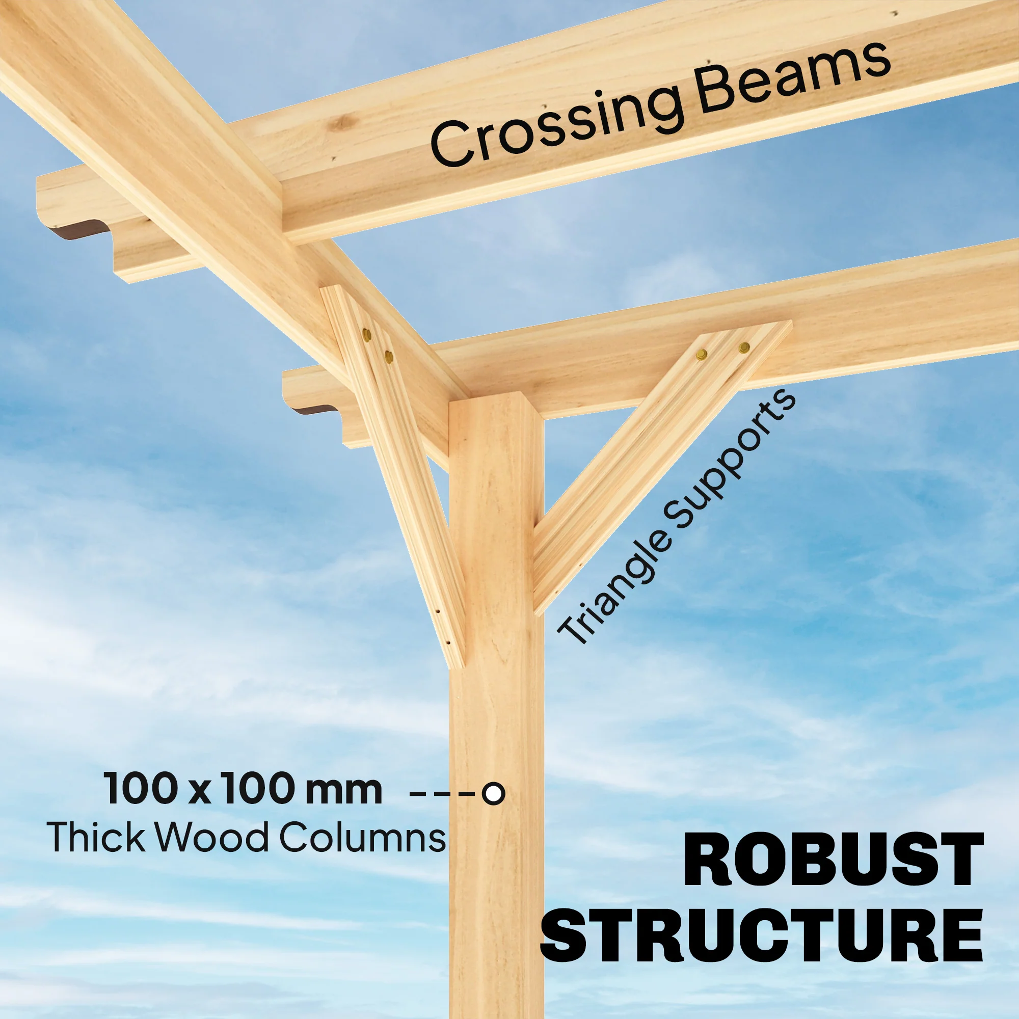 3 x 3 m Natural Wood Pergola Kit with Grape Trellis & Triangle Supports - Image 7